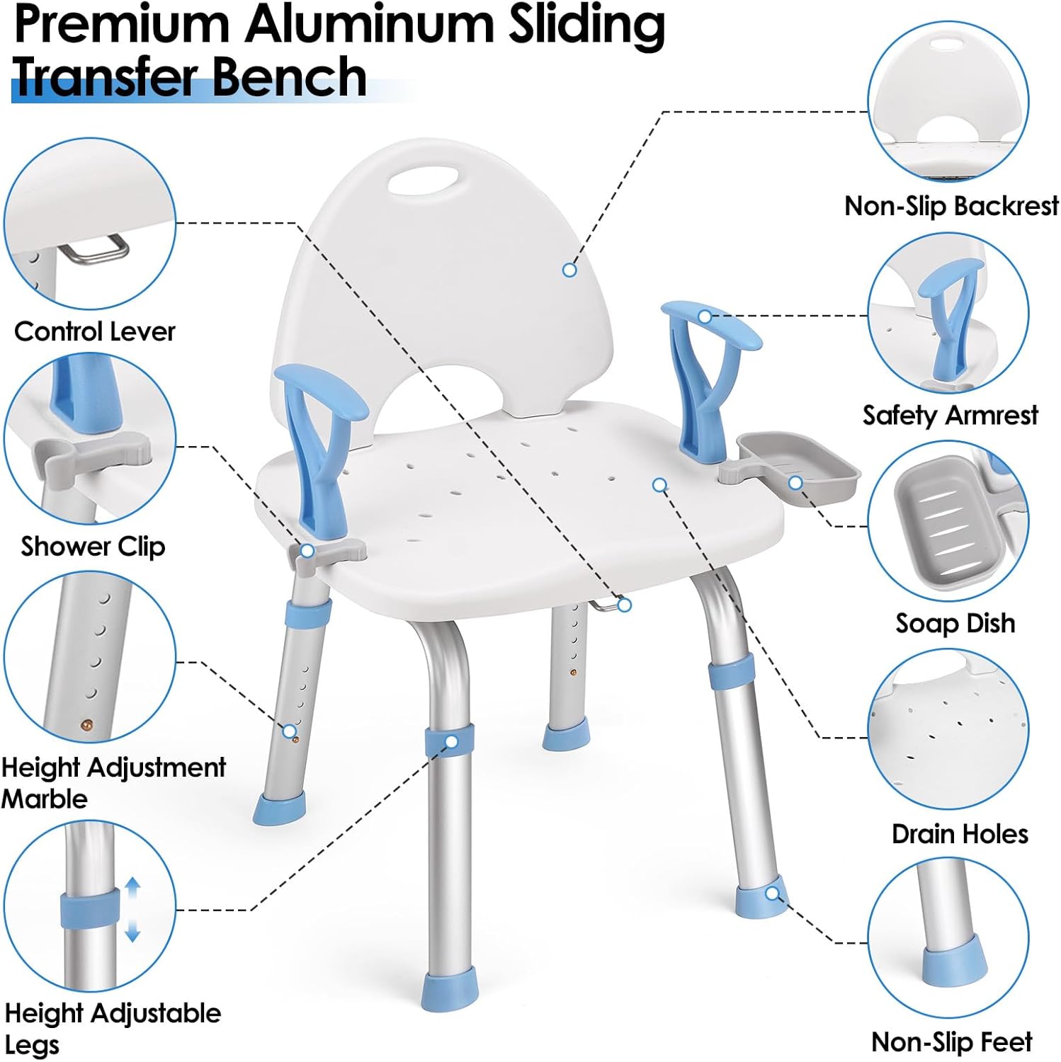 Ambliss Silla de ducha giratoria de 360 para ducha interior, asiento de ducha con ruedas médicas para personas mayores, soporta hasta 450 libras,