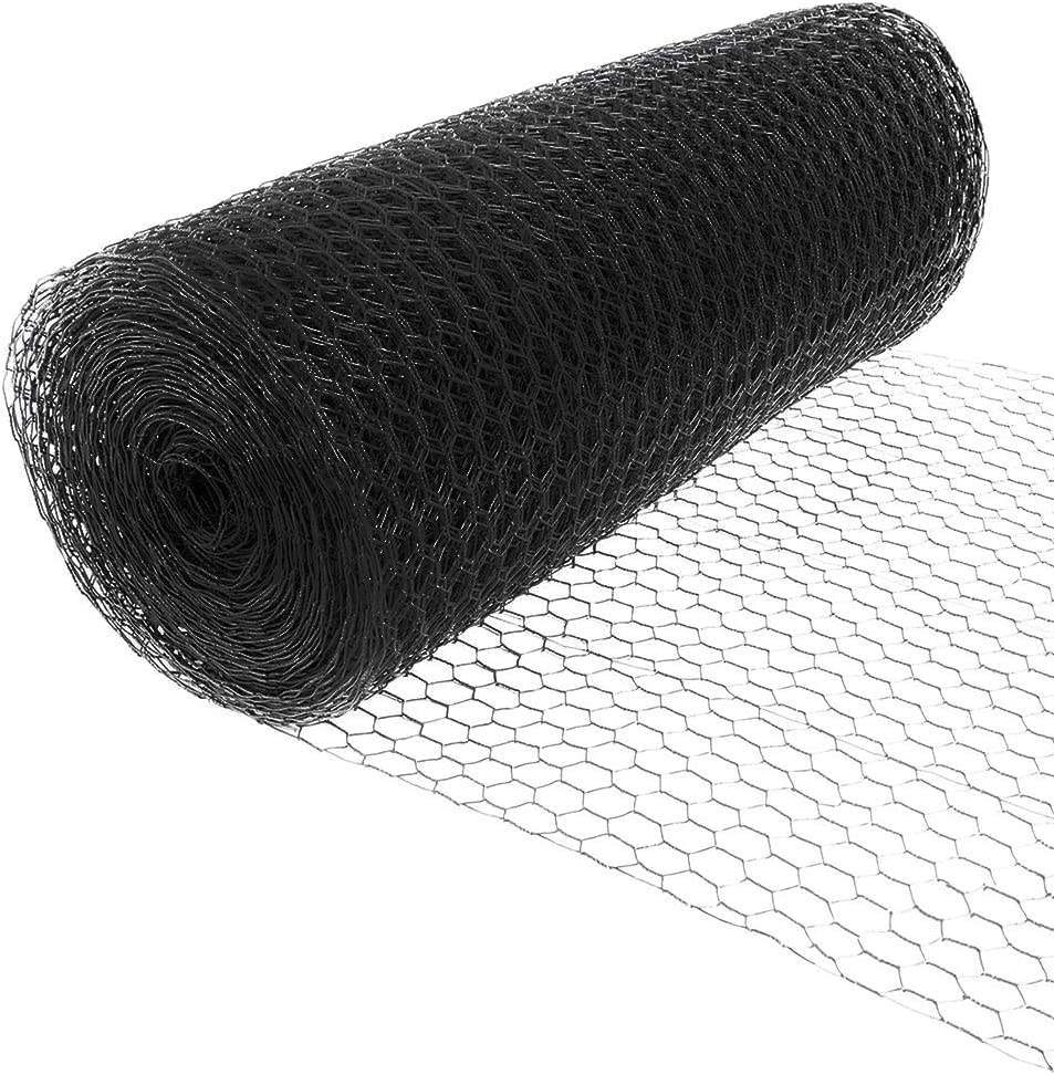 Rollo de valla de acero con revestimiento de PVC negro – 20 ga. Alambre – pollos, ciervos, mascotas (4 pies x 150 pies)