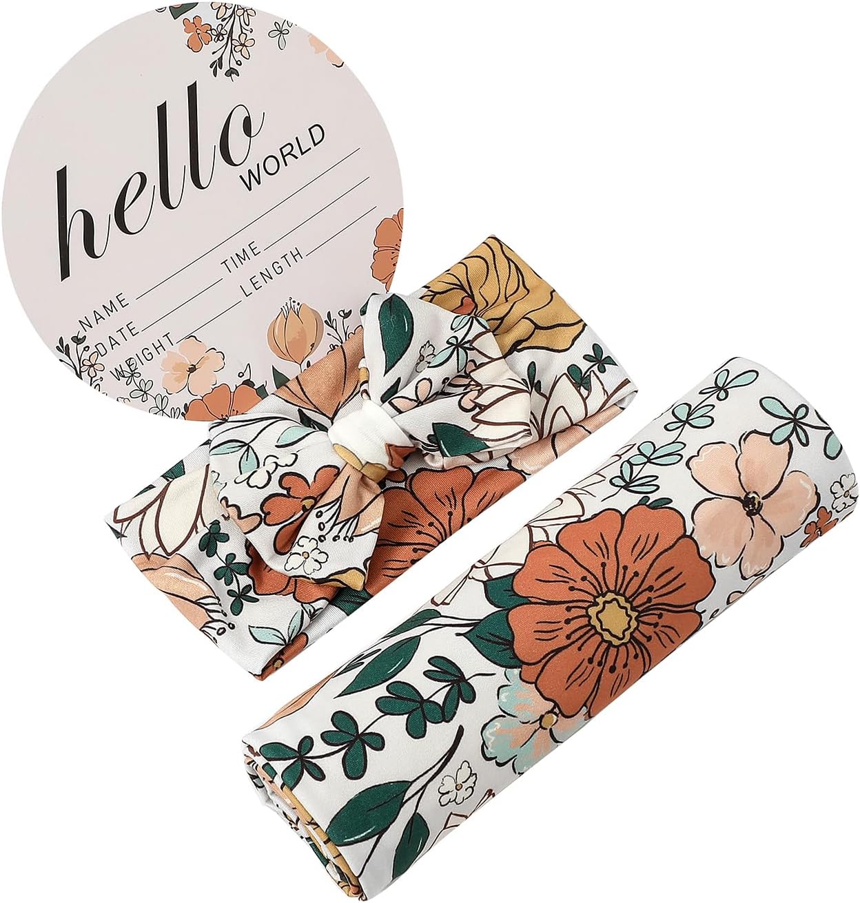 Galabloomer Conjunto de diadema para recién nacido, manta para recién nacido, diseño de flores