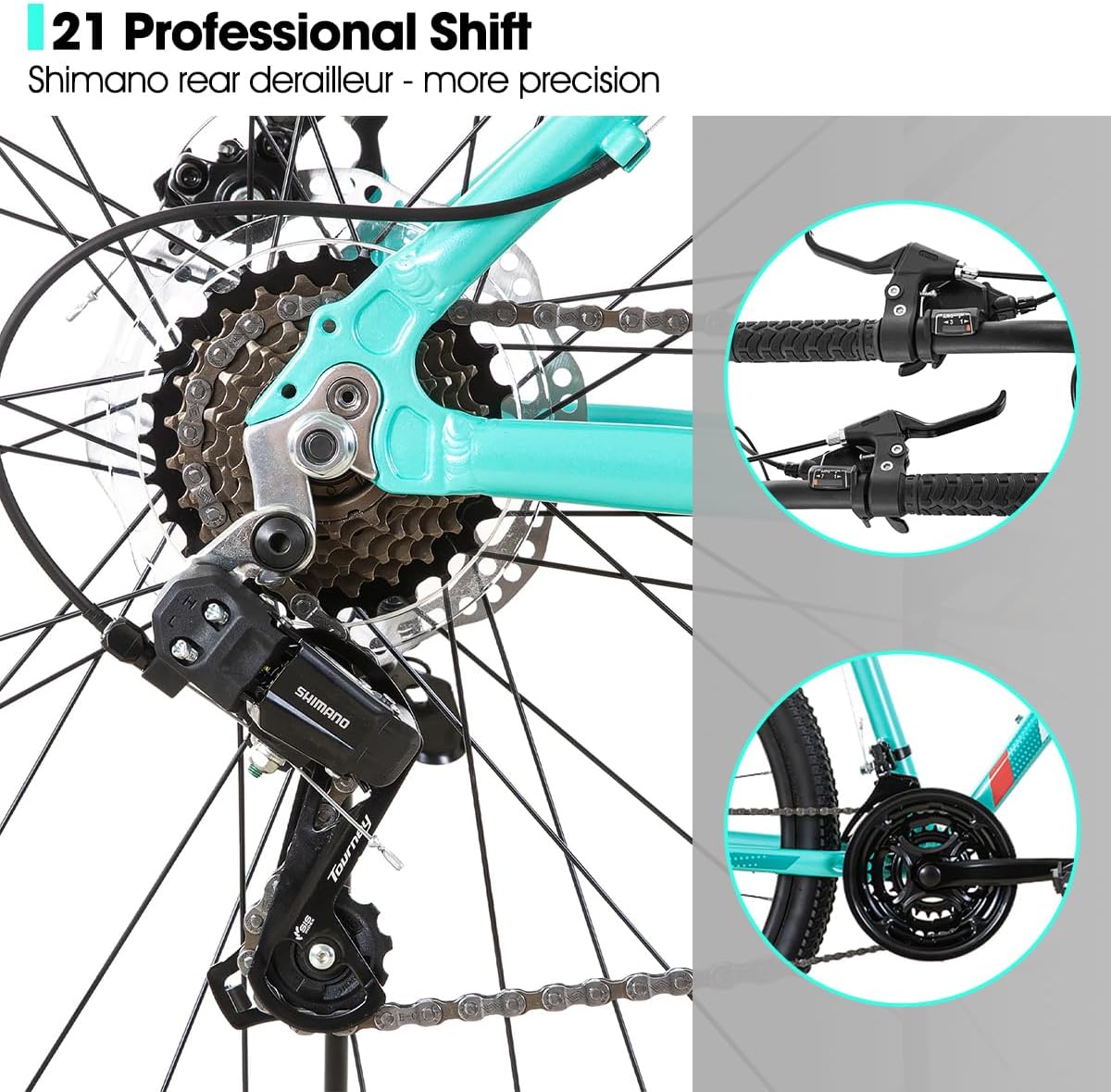 Hiland – Bicicleta de montaña de 26 pulgadas para mujer, 21 velocidades con horquilla de suspensión de bloqueo, frenos de disco duales, marco de