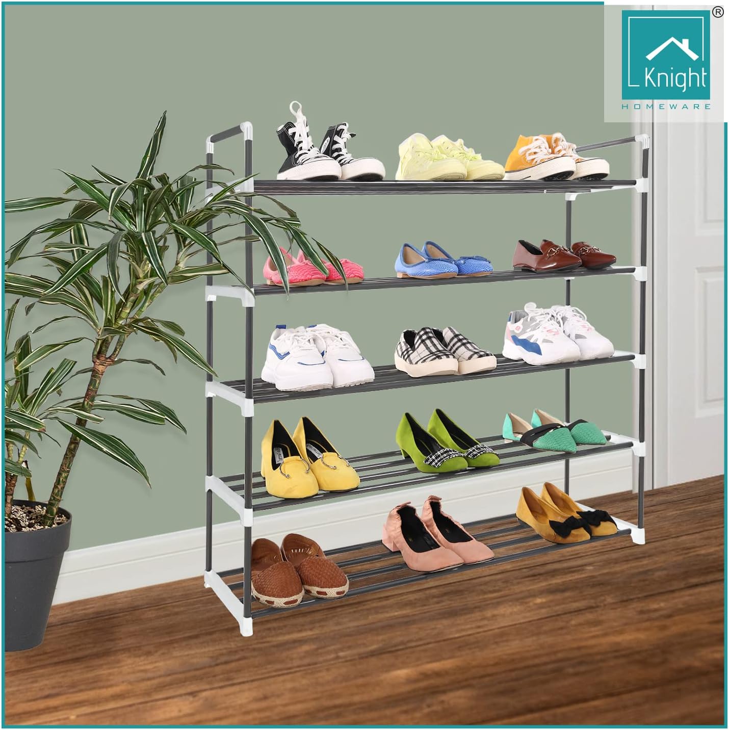 Knight Zapatero de metal resistente de 5 niveles, montaje rápido, no requiere herramientas, zapatero  Almacenamiento de zapatos  Armario de
