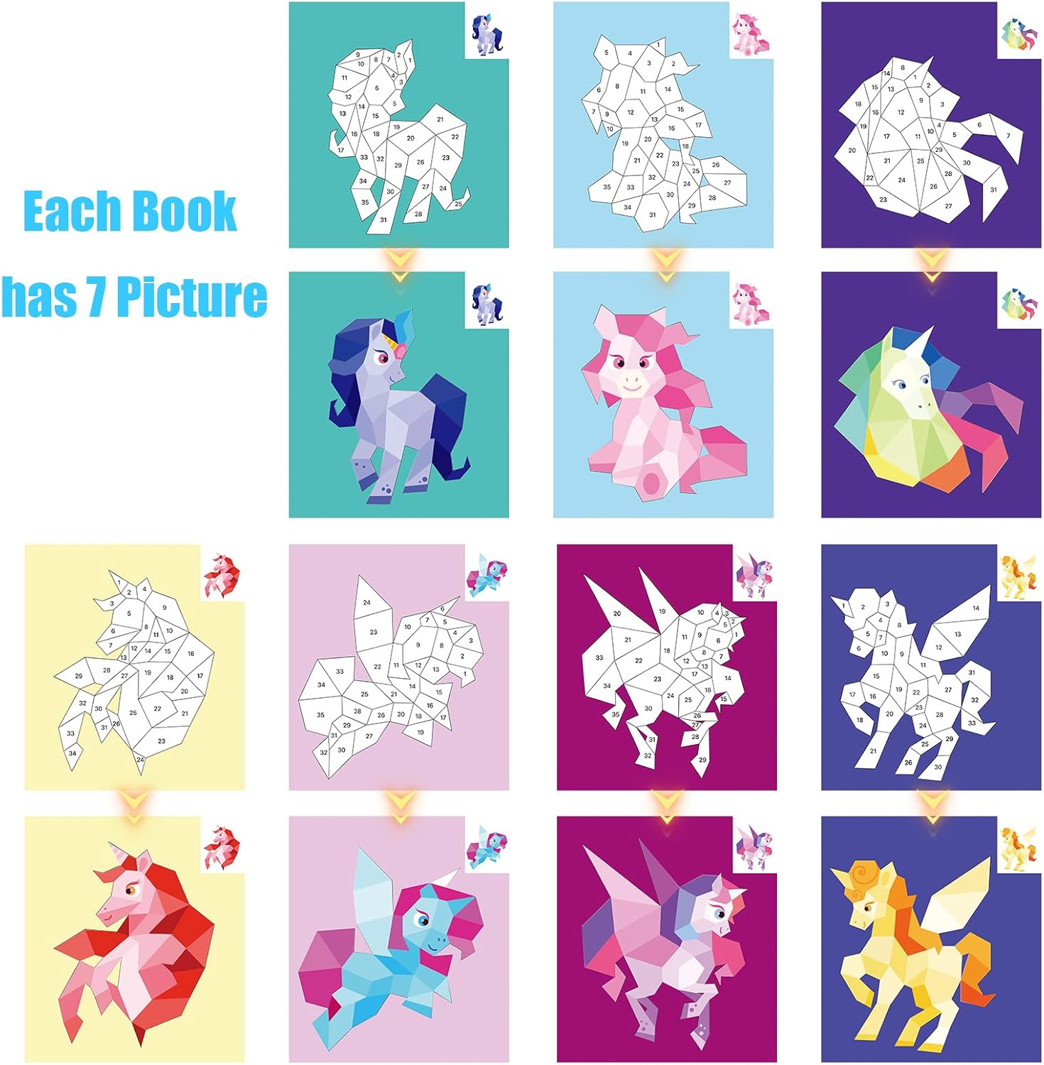 Libro de calcomanías para niños de 4 a 8 años, calcomanías de números de pintura, calcomanías para niños, libro de calcomanías de caballos, libro de