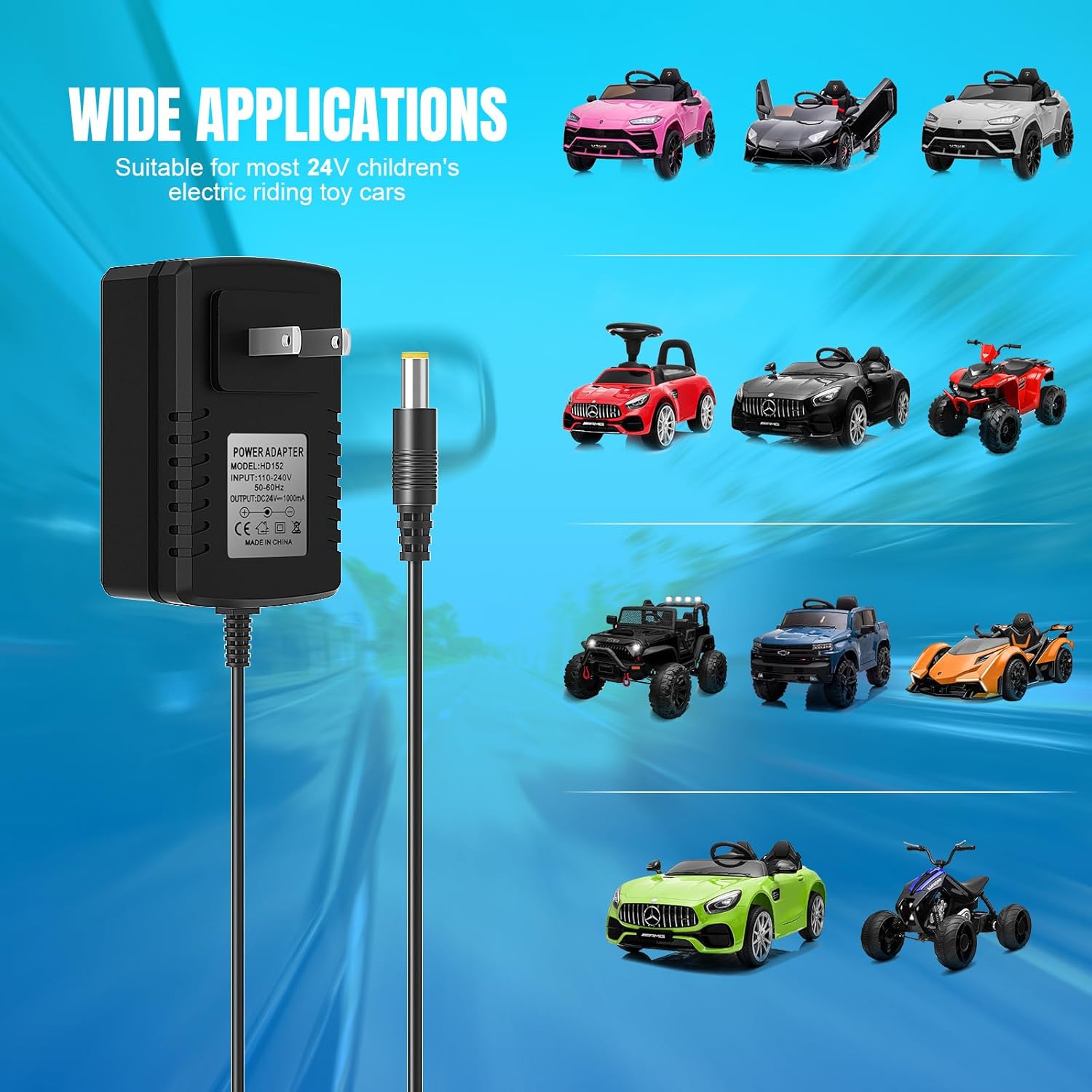 Cargador de batería de 24 V para niños, juguetes de coche de 24 voltios, cargador de batería Wrangler SUV Kid Trax Dynacraft Toy Car Jeep ATV Quad