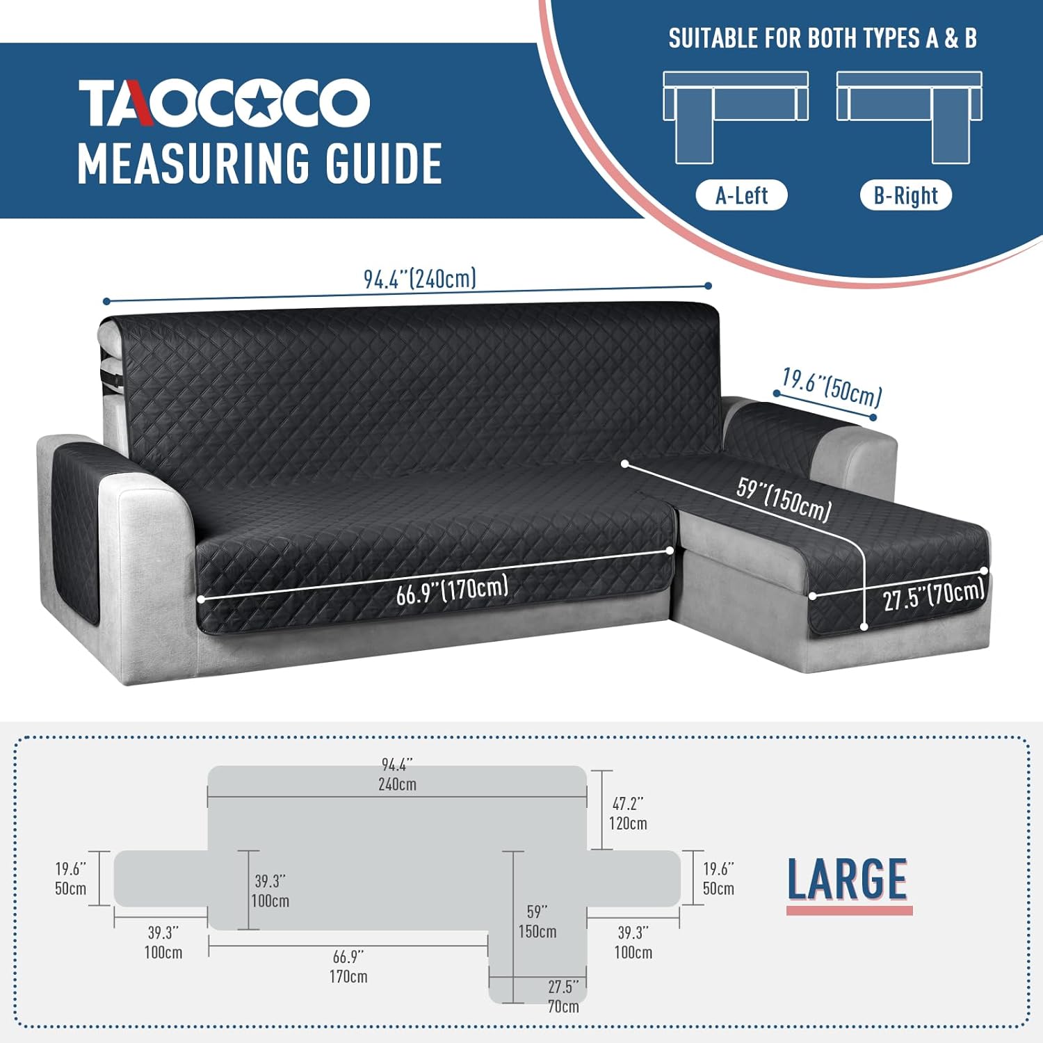 TAOCOCO Funda impermeable en forma de L para sofá seccional, 1 funda reversible para sofá para mascotas con diván para sofá seccional en forma de L