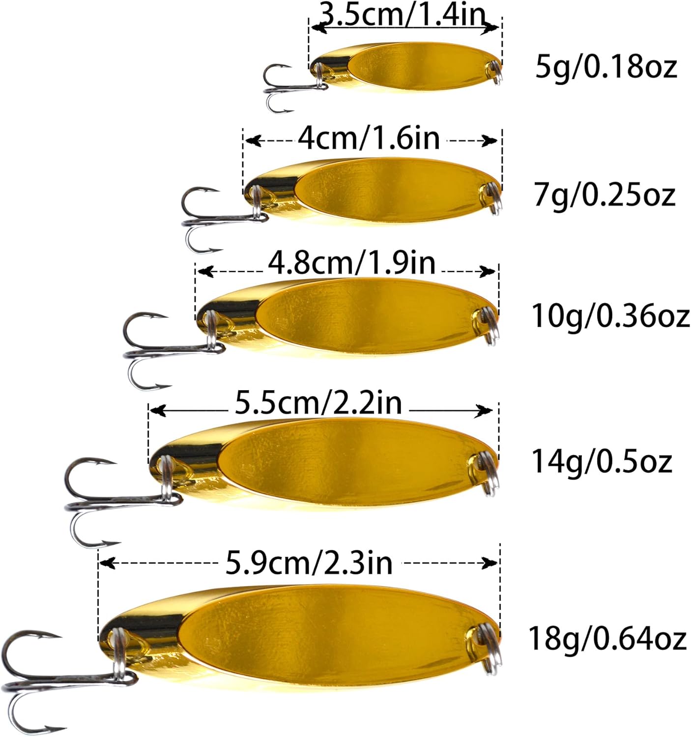 Juego de 5 cucharas de señuelo de pesca, anzuelos de pesca para lubina, trucha, kit de señuelos de aleación de zinc, cucharas de lentejuelas, cebos