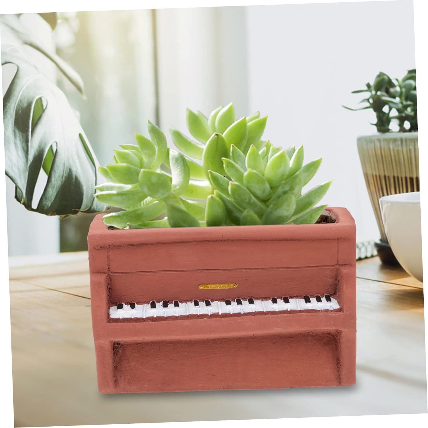 NOLITOY Maceta de cemento para piano, maceta en forma de piano, maceta suculenta de cerámica para exteriores, plantas suculentas, plantador,