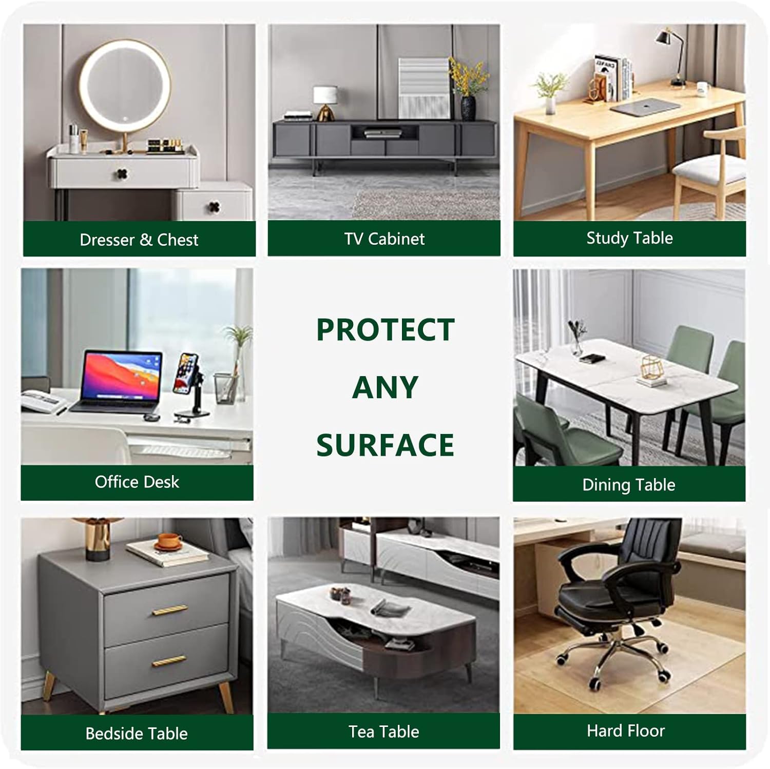 Protector de plástico transparente para mantel, protector de mesa de PVC transparente de 39 x 39 pulgadas, protector de escritorio para computadora