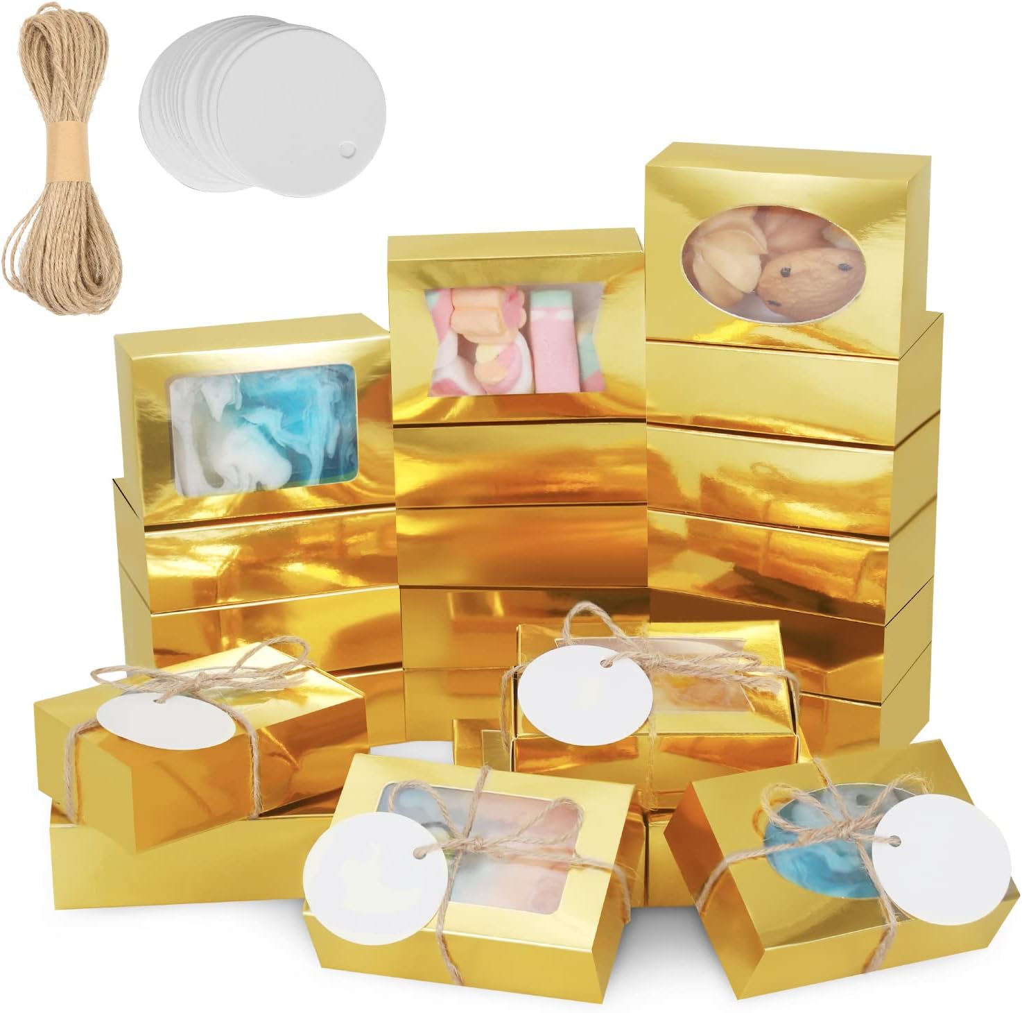COTOPHER Caja de jabón, 60 cajas pequeñas de embalaje de jabón de 3.5 x 2.35 x 1.2 pulgadas, mini cajas de papel kraft con ventana para jabón