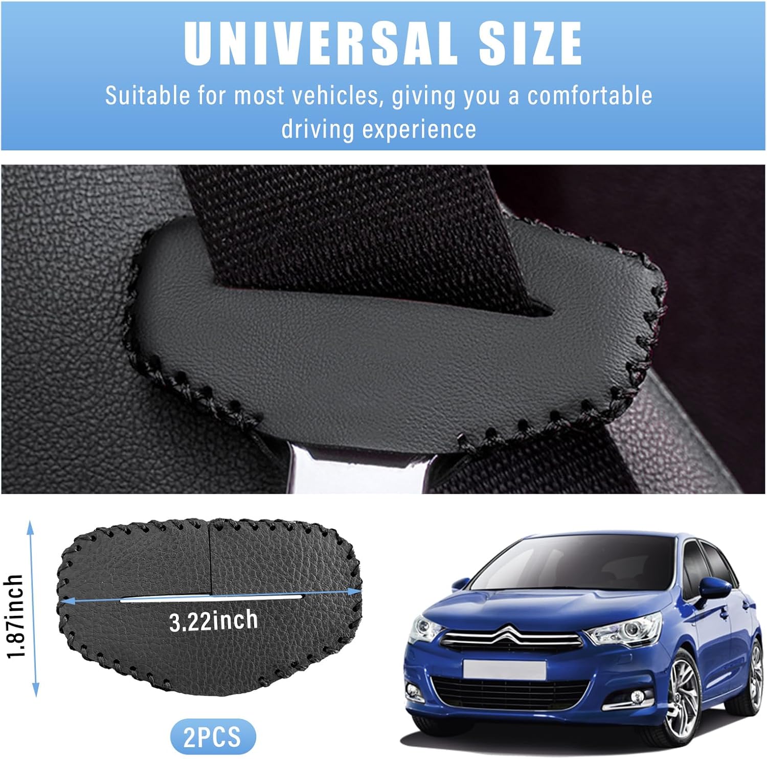 Augeny 2 fundas de hebilla para cinturón de seguridad, de cuero antiarañazos, funda de clip silenciador para cinturón de seguridad, protector de