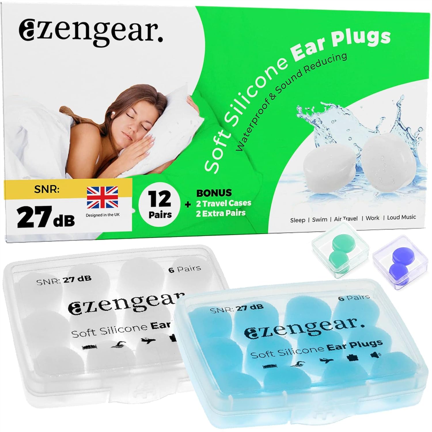Tapones para los oídos para dormir (14 pares), tapones para los oídos de silicona suave, reutilizables, dormir, cancelación de ruido, natación,