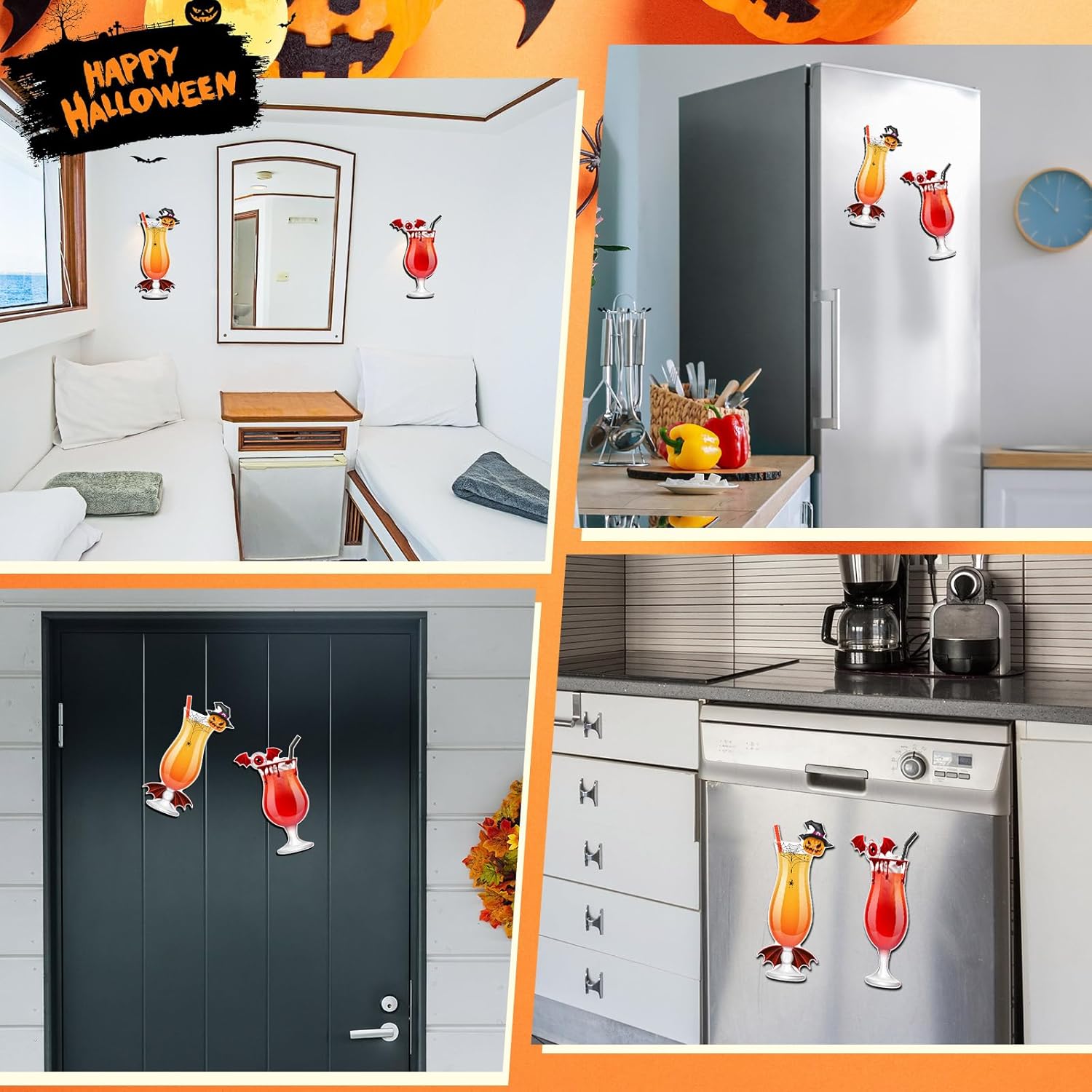 2 piezas de decoración de puerta de crucero de Halloween, calcomanías magnéticas para puerta de crucero, imanes de Halloween, globos oculares,