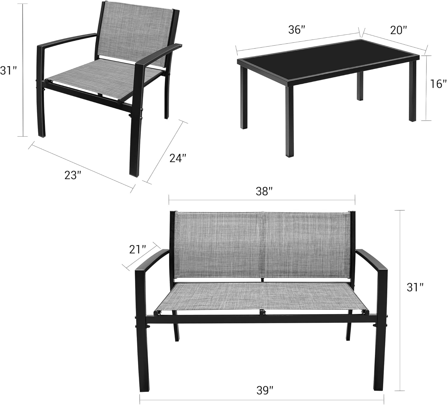 Flamaker Juego de 4 muebles de patio para exteriores, muebles de patio al aire libre, juego de bistró de textileno, juego de conversación moderno,