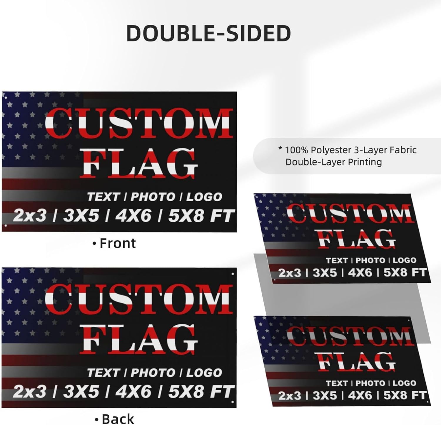 Bandera personalizada de 3 x 5 pies, doble cara, 3 capas, banderas personalizadas para exteriores, diseña tu propio logotipo, imagen, foto, texto,