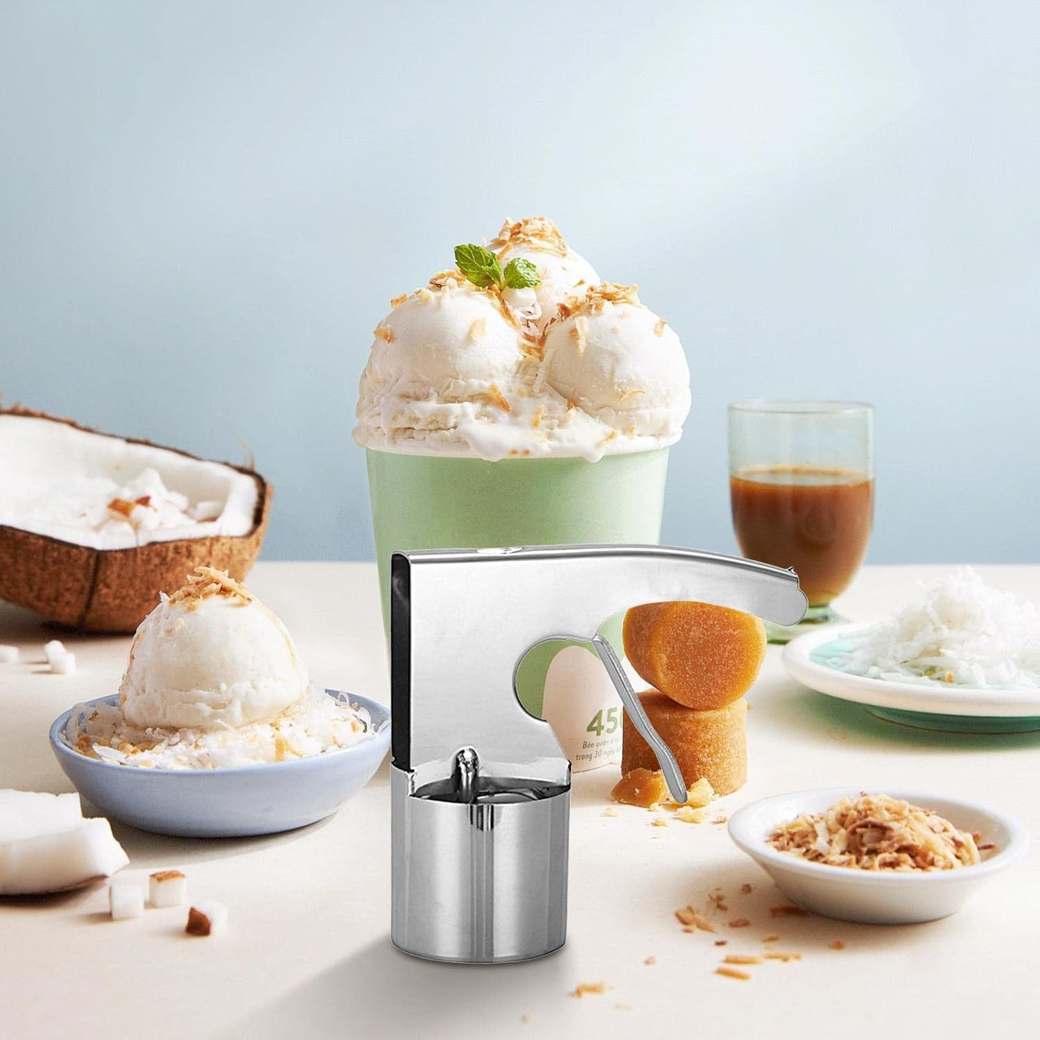 Cuchara de helado de acero inoxidable,Cuchara de helado de cilindro,Cuchara de helado de tiempo antiguo con gatillo accionado por resorte, cuchara
