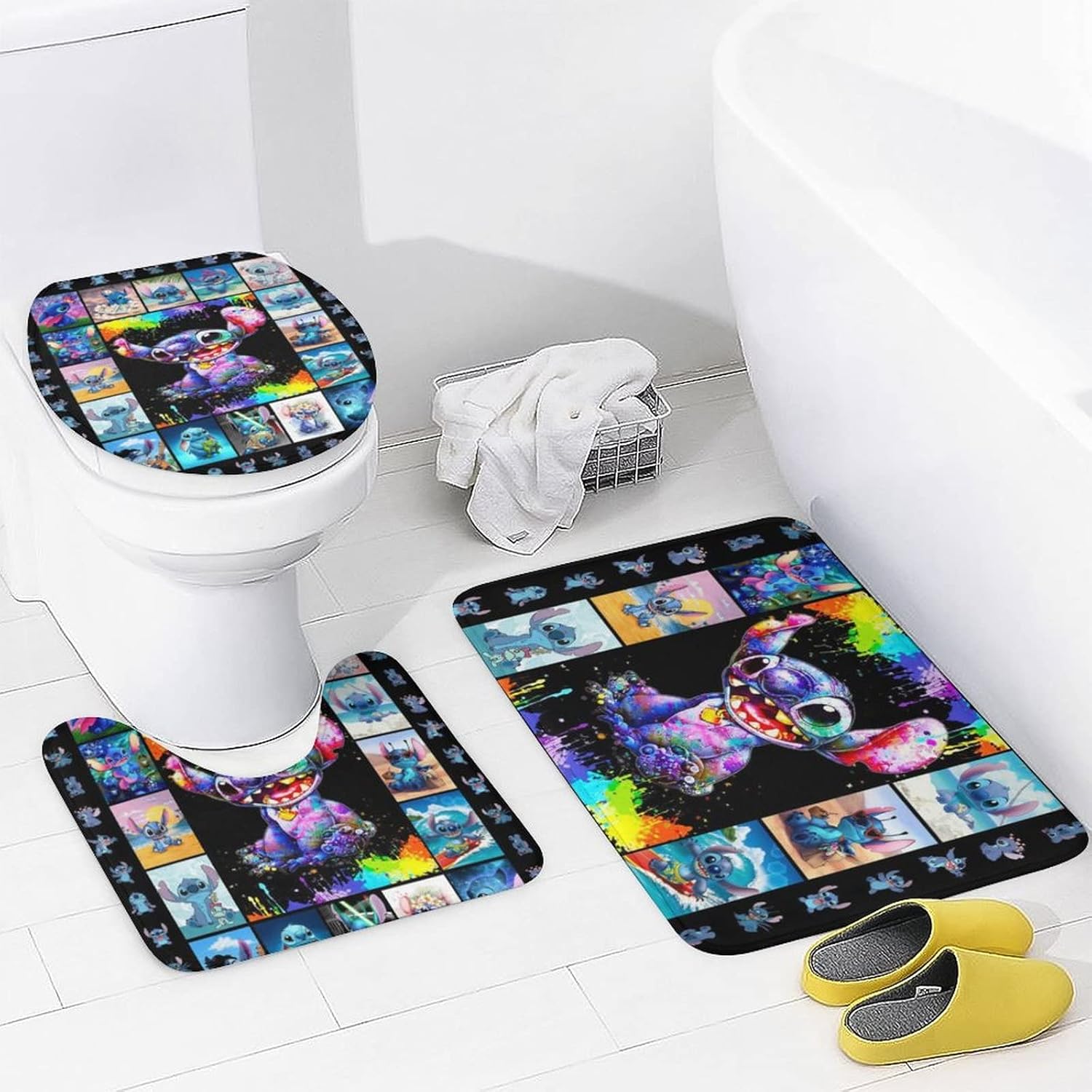 Juego de cortina de ducha de anime de 4 piezas, juego de decoración de baño con cortina de ducha impermeable, alfombras de franela suave