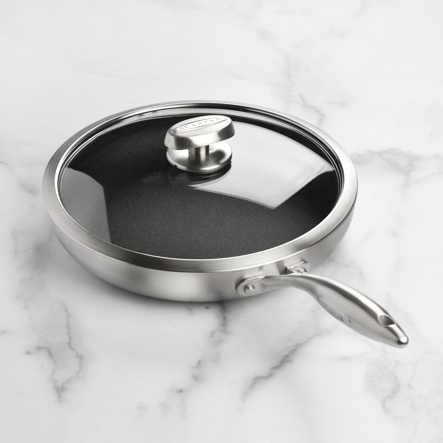 Scanpan Sartén CX+ de 11 pulgadas con tapa de cristal, antiadherente Stratanium Plus, acero inoxidable de 5 capas