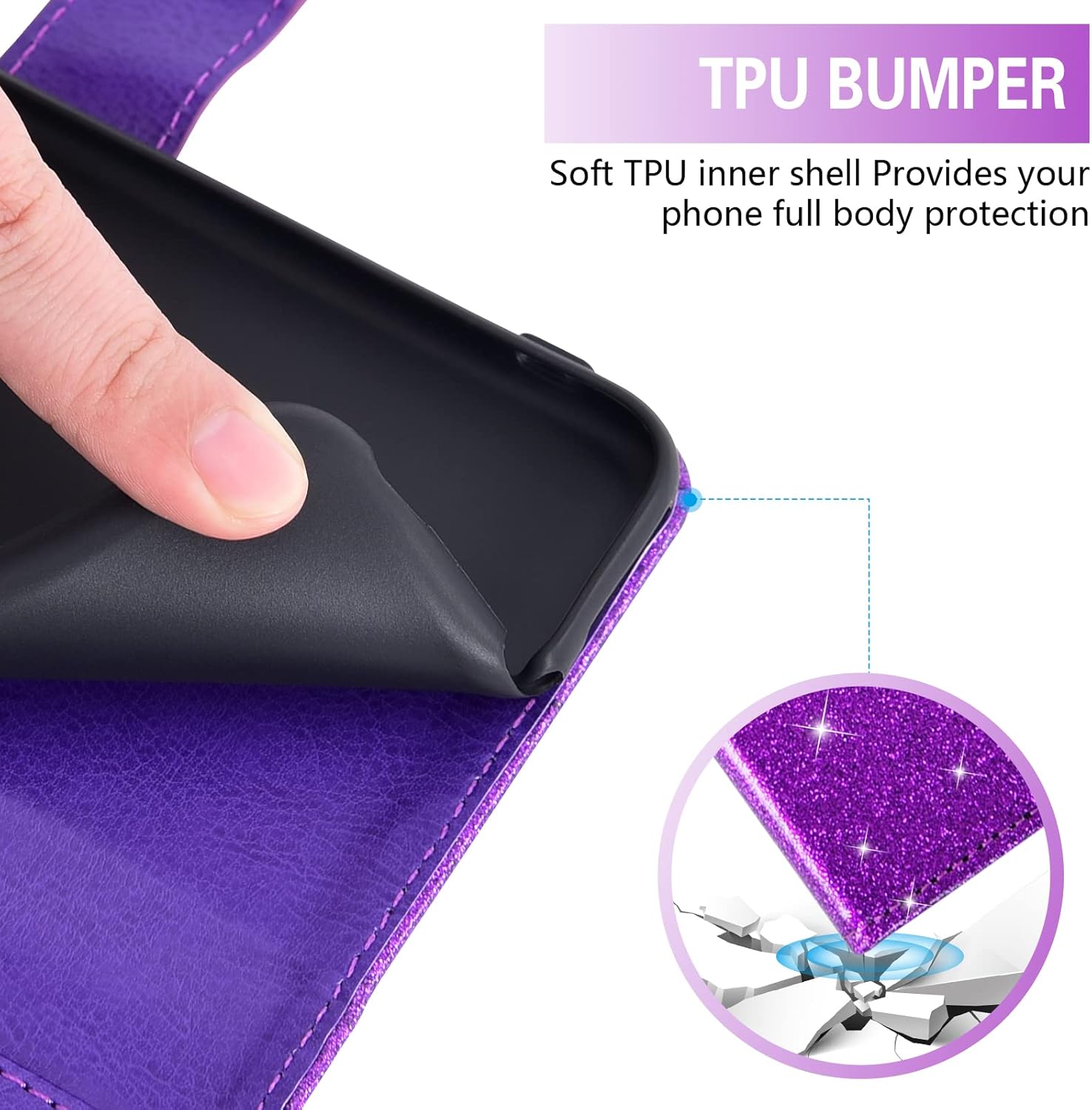 Asuwish Funda de teléfono para Motorola Moto G 5G 2022 con protector de pantalla de vidrio templado y cartera con purpurina, soporte para tarjetas,