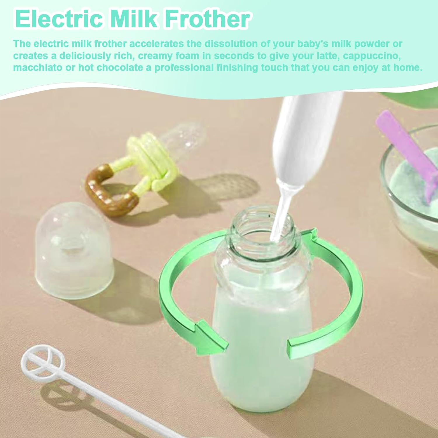 ESFC Juego de cepillos eléctricos portátiles para biberones con cepillo eléctrico para botellas, cepillo para pezónpajilla, espumador de leche y