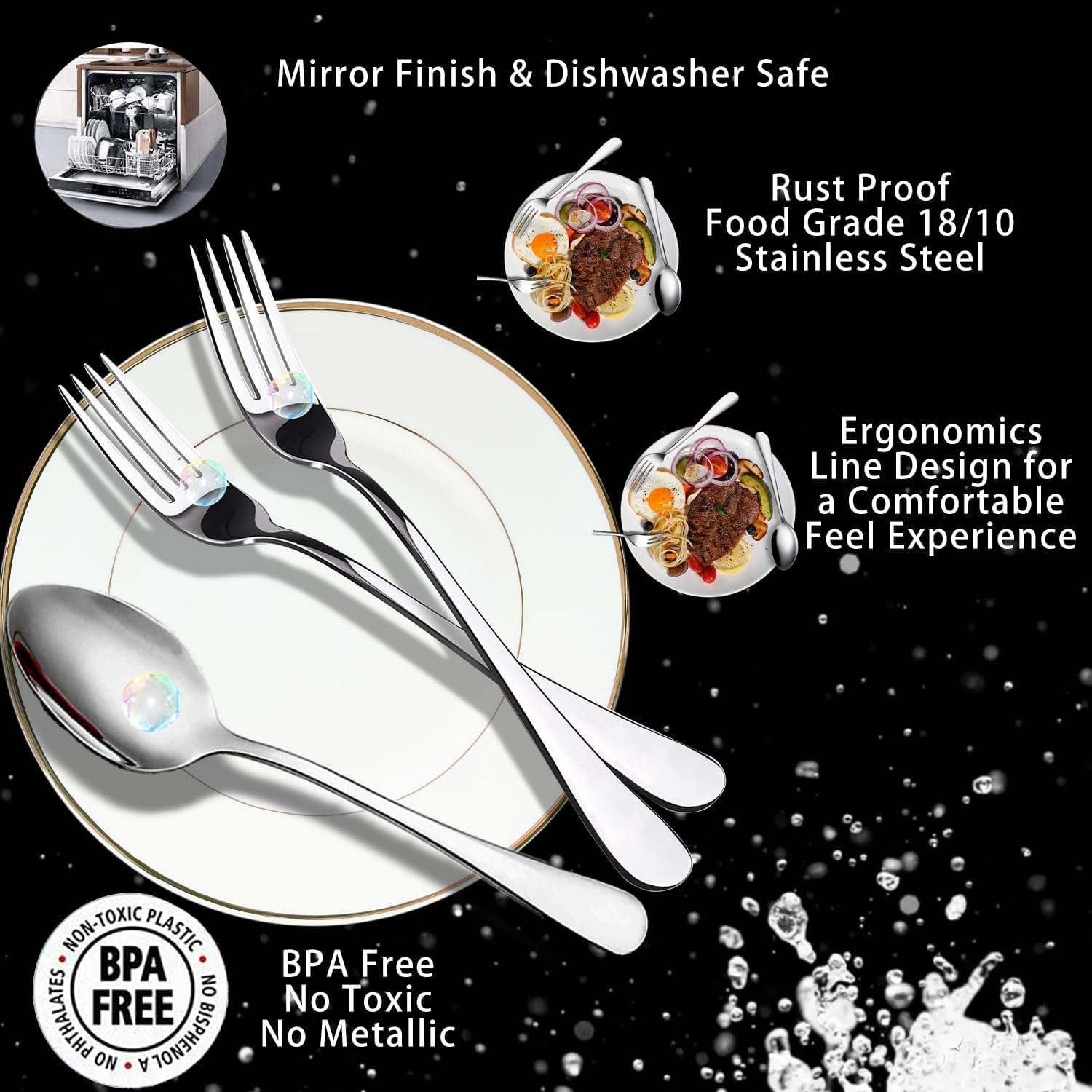Tenedores, tenedores de ensalada, juego de 10 tenedores de cubiertos de acero inoxidable de grado alimenticio, tenedores de mesa, tenedores de