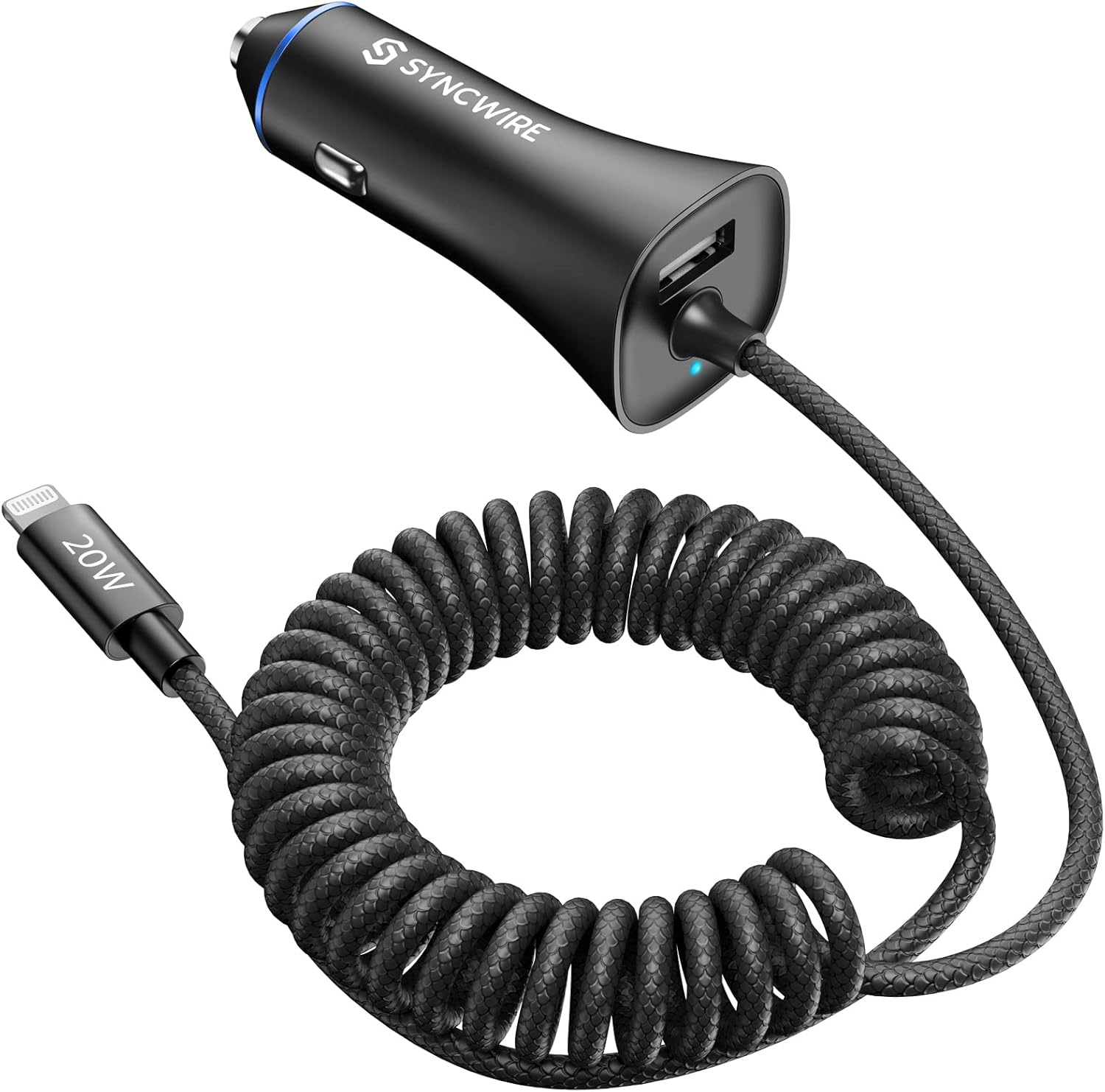 Certificado MFi de Apple Syncwire Cargador de coche para iPhone de 32 W, cargador de coche súper rápido, cargador de coche USB para iPhone con cable