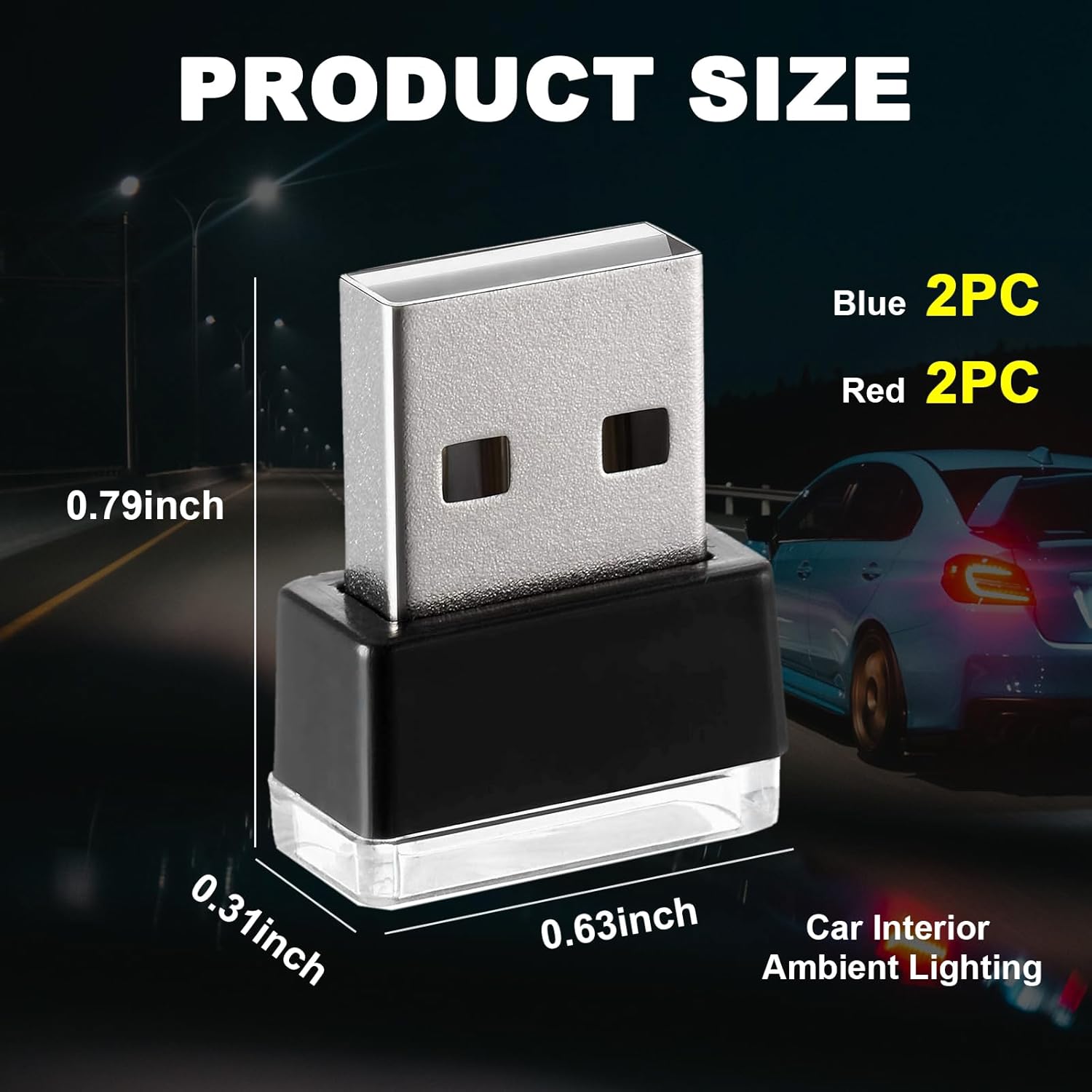 Ziciner 4 lámparas LED USB para interior del automóvil, mini luz nocturna LED portátil, kit de iluminación ambiental de interfaz USB enchufable,