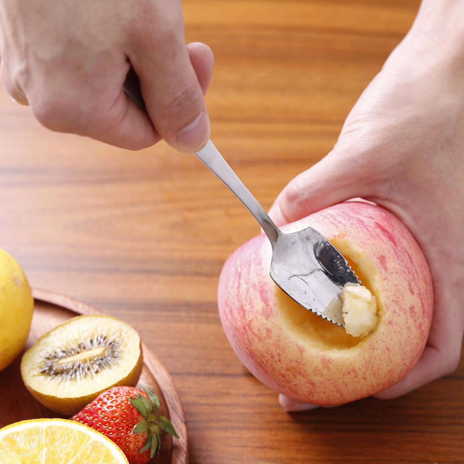 Cucharas de pomelo y cuchillo de toronja, juego de 7 cucharas de postre de acero inoxidable de grado alimenticio, cuchillo de fruta con acabado