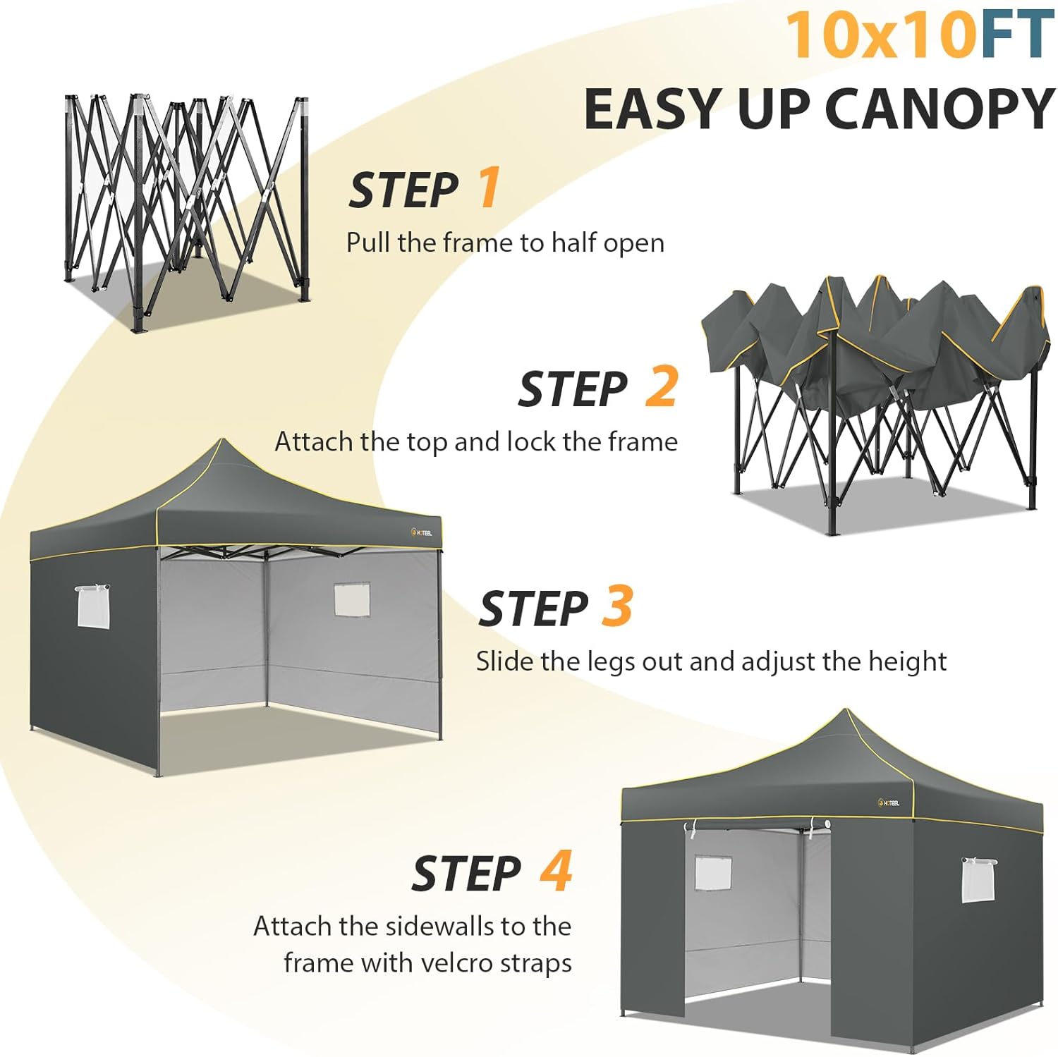 HOTEEL Tienda de campaña con toldo desplegable de 10 x 10, toldo Ez Up con paredes laterales, impermeable y UPF 50+, tienda de campaña instantánea