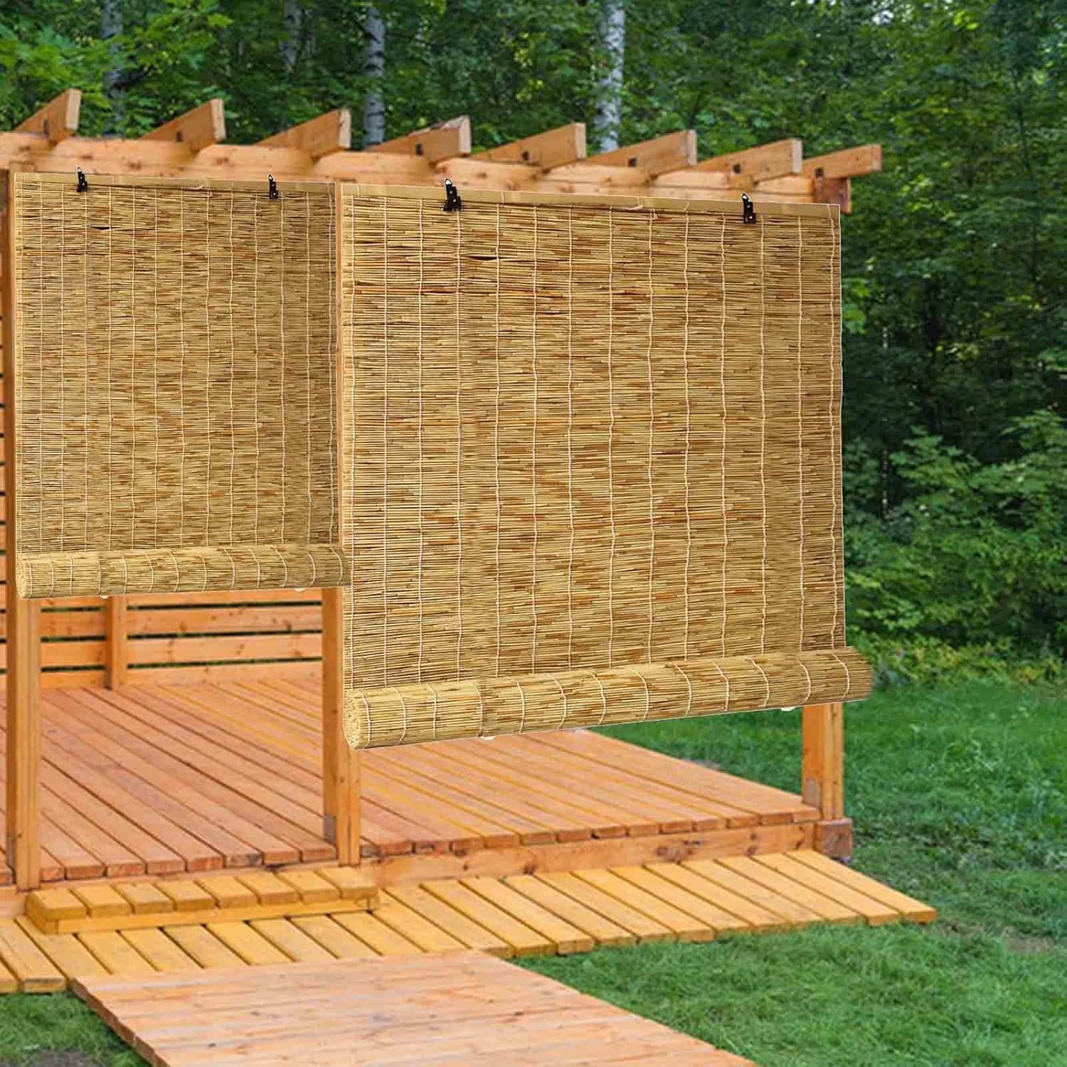 Persianas enrollables de bambú para exteriores, persianas enrollables de bambú con levantador, persianas de bambú para patio, privacidad, sombra y