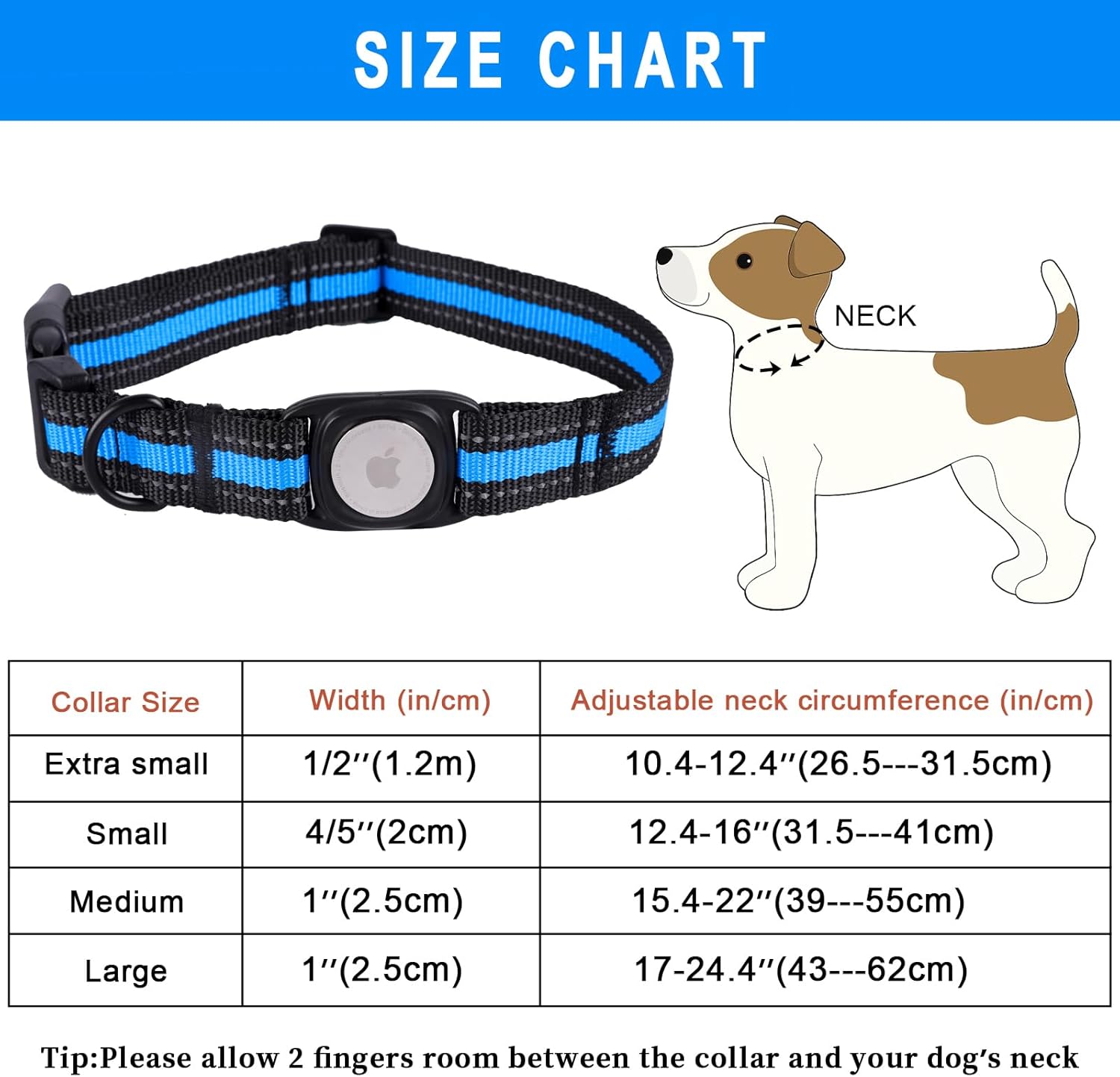 ARING PET Collar para perro Airtag, collar reflectante azul elegante, collar de perro de nailon ajustable ligero con soporte para Airtag