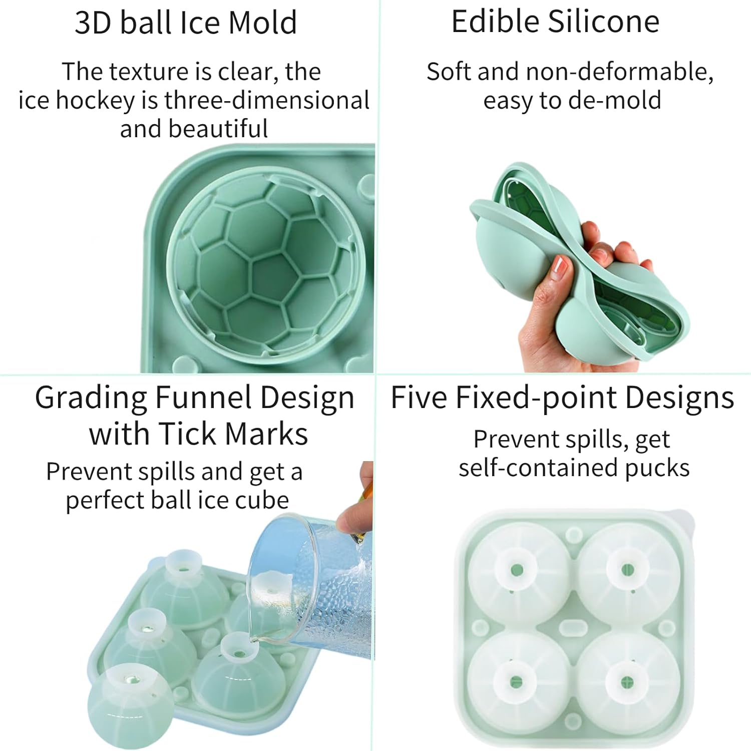 Bandeja para cubitos de hielo, divertidos moldes de hielo de fútbol con tapa para congelador, máquina de bolas de hielo de silicona para whisky,