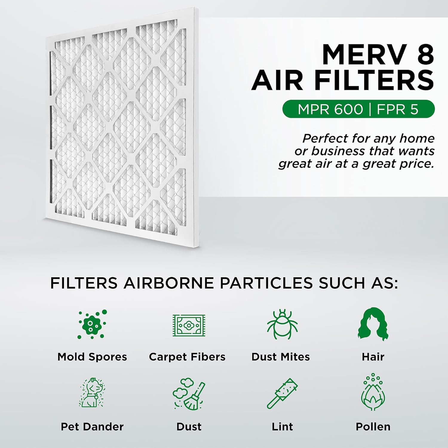 Pamlico Air Filtros de aire de horno de CA plisados MERV 8 22x22x1. Caja de 12. Tamaño exacto 21-34 x 21-34 x 34