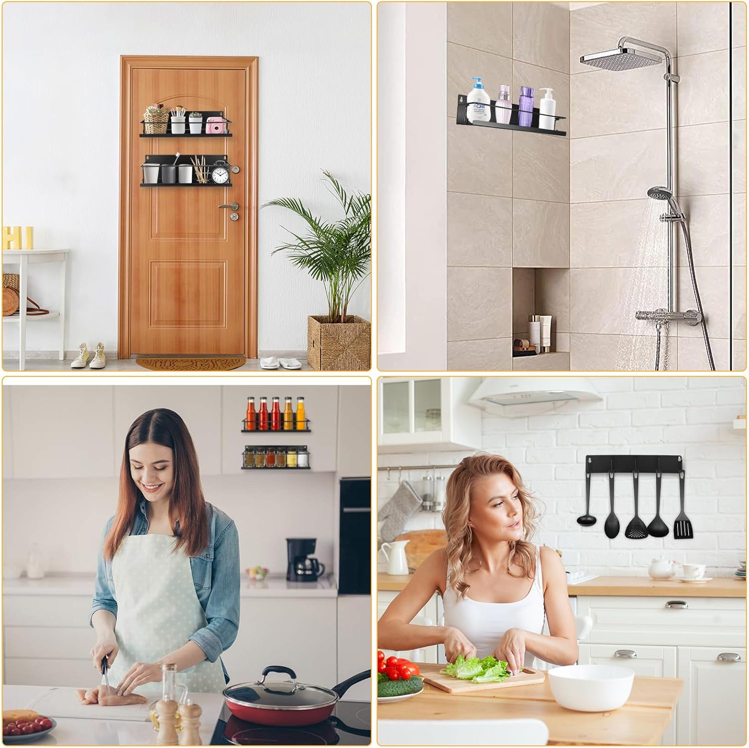 Estante magnético para especias para refrigerador, paquete de 3 estantes magnéticos, organizador magnético móvil para refrigerador con 9 ganchos