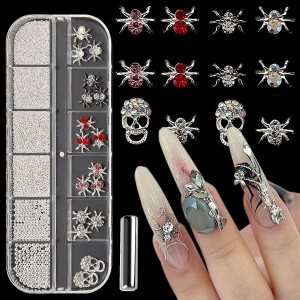 Dijes de uñas de Halloween 3D, dijes de uñas de araña, decoración espeluznante de arte de uñas de calavera de Halloween, dijes de esqueleto, cuentas Dijes de uñas de Halloween 3D, dijes de uñas de araña, decoración espeluznante de arte de uñas de calavera de Halloween, dijes de esqueleto, cuentas