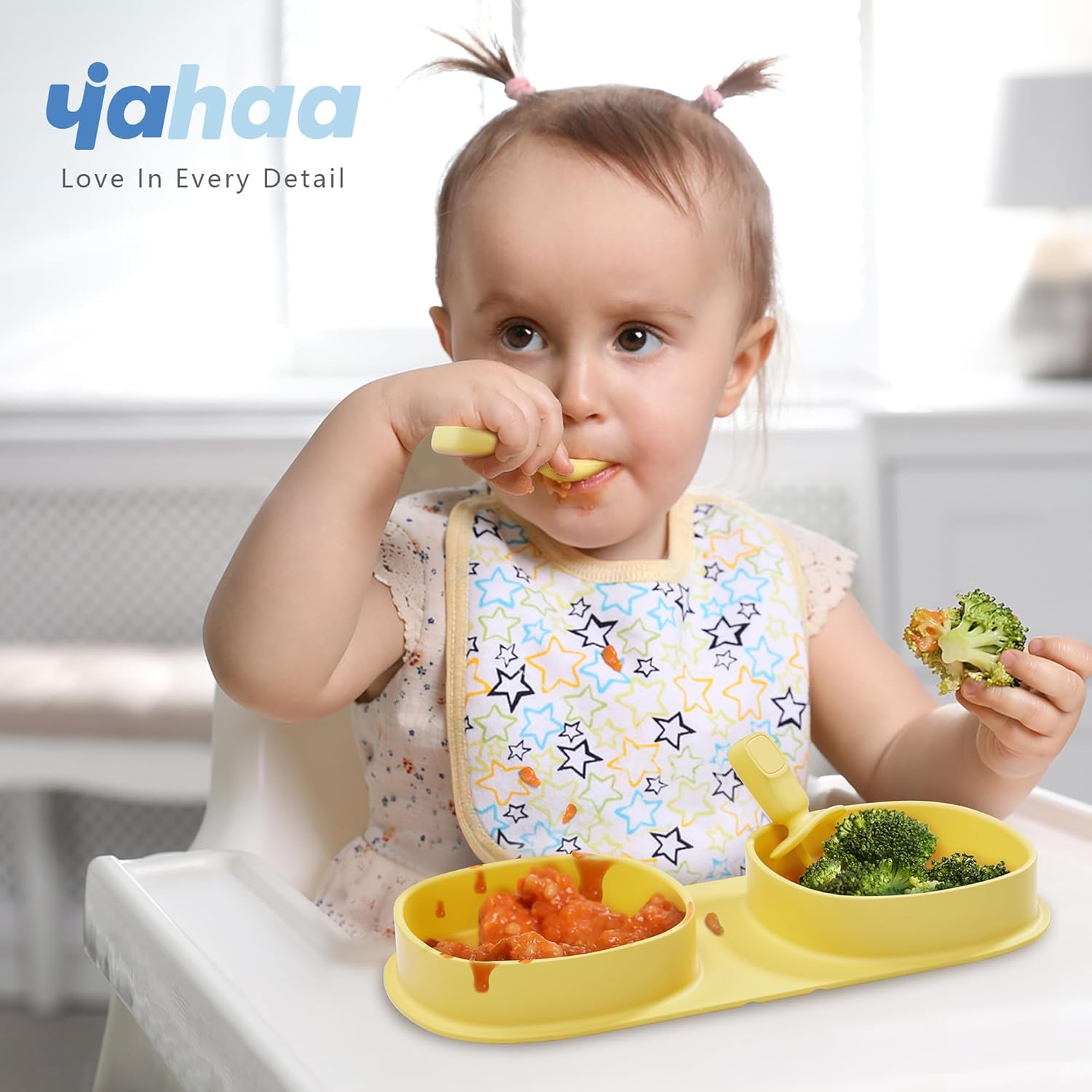 Plato plegable de silicona para bebés, plato antideslizante de agarre dividido 2 en 1, juego de alimentación para entrenamiento de autoalimentación