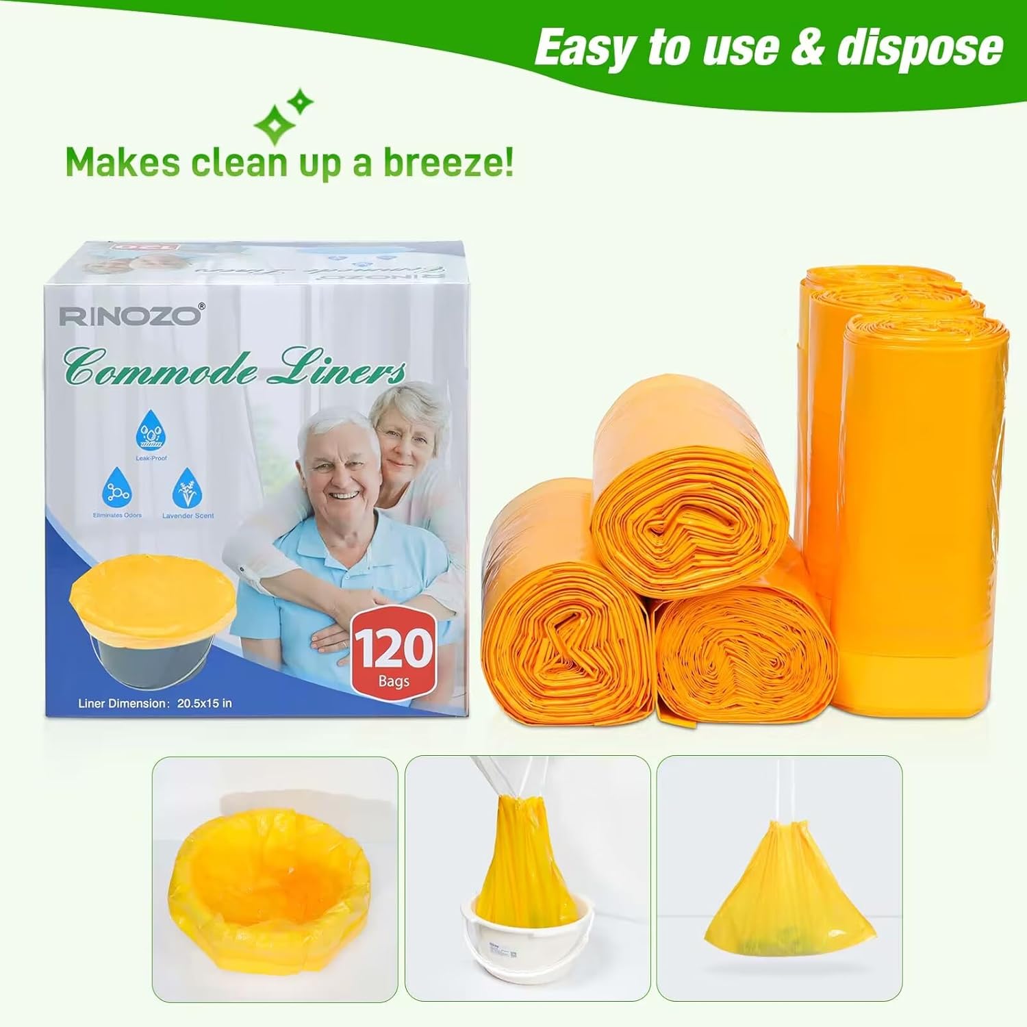 Bolsas de basura desechables con aroma a lavanda para cama de noche, 120 unidades, para adultos, ajuste universal