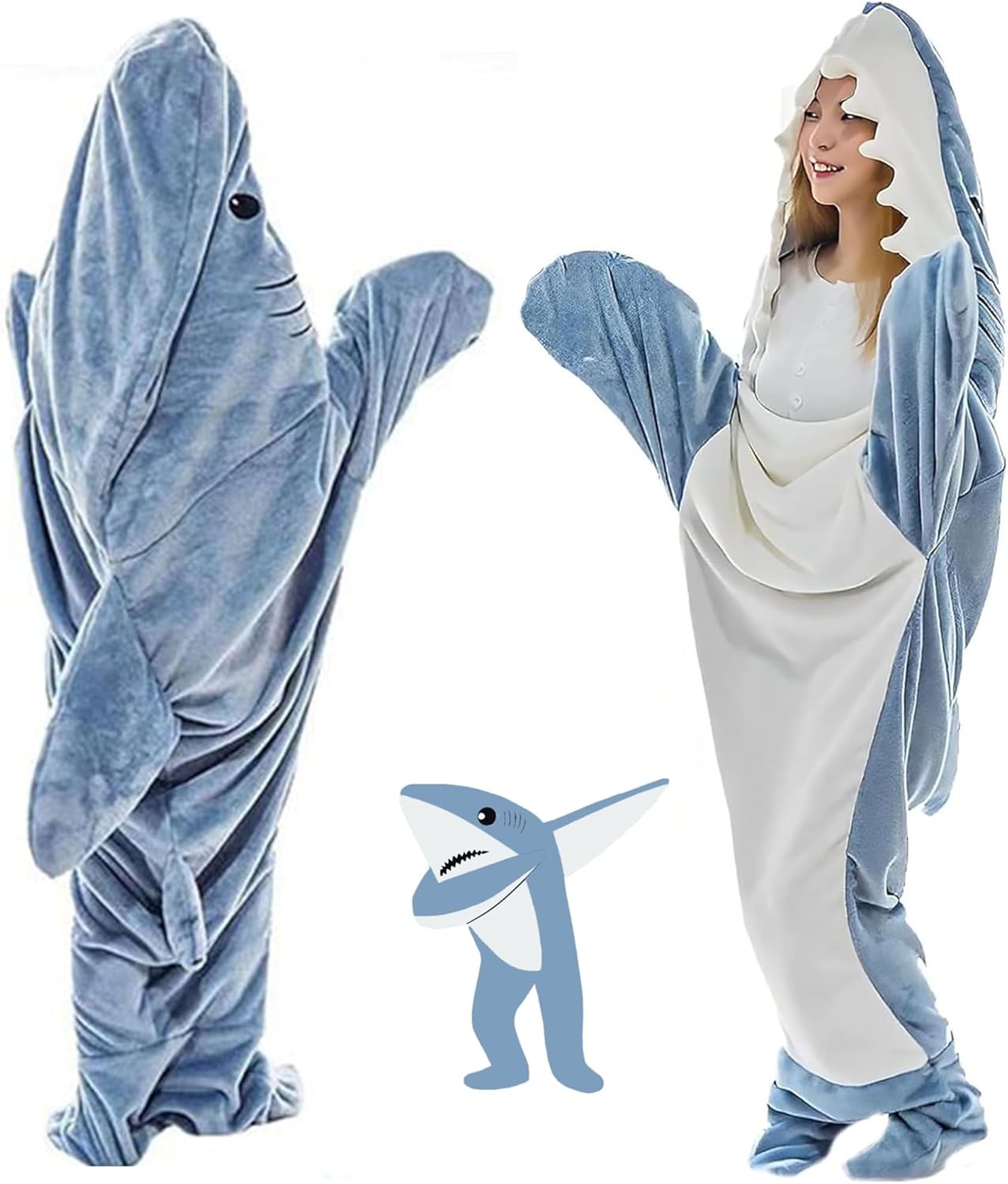 Manta de tiburón para adultos y niños  Manta con capucha de tiburón, saco de dormir de tiburón, linda y divertida sudadera con capucha de franela de