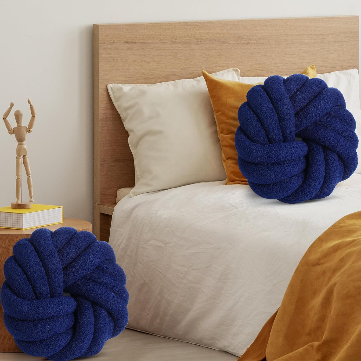 2 almohadas de nudo de 14 x 14 pulgadas, almohada decorativa para sofá y dormitorio, almohada de felpa con nudo, cojín suave hecho a mano para silla