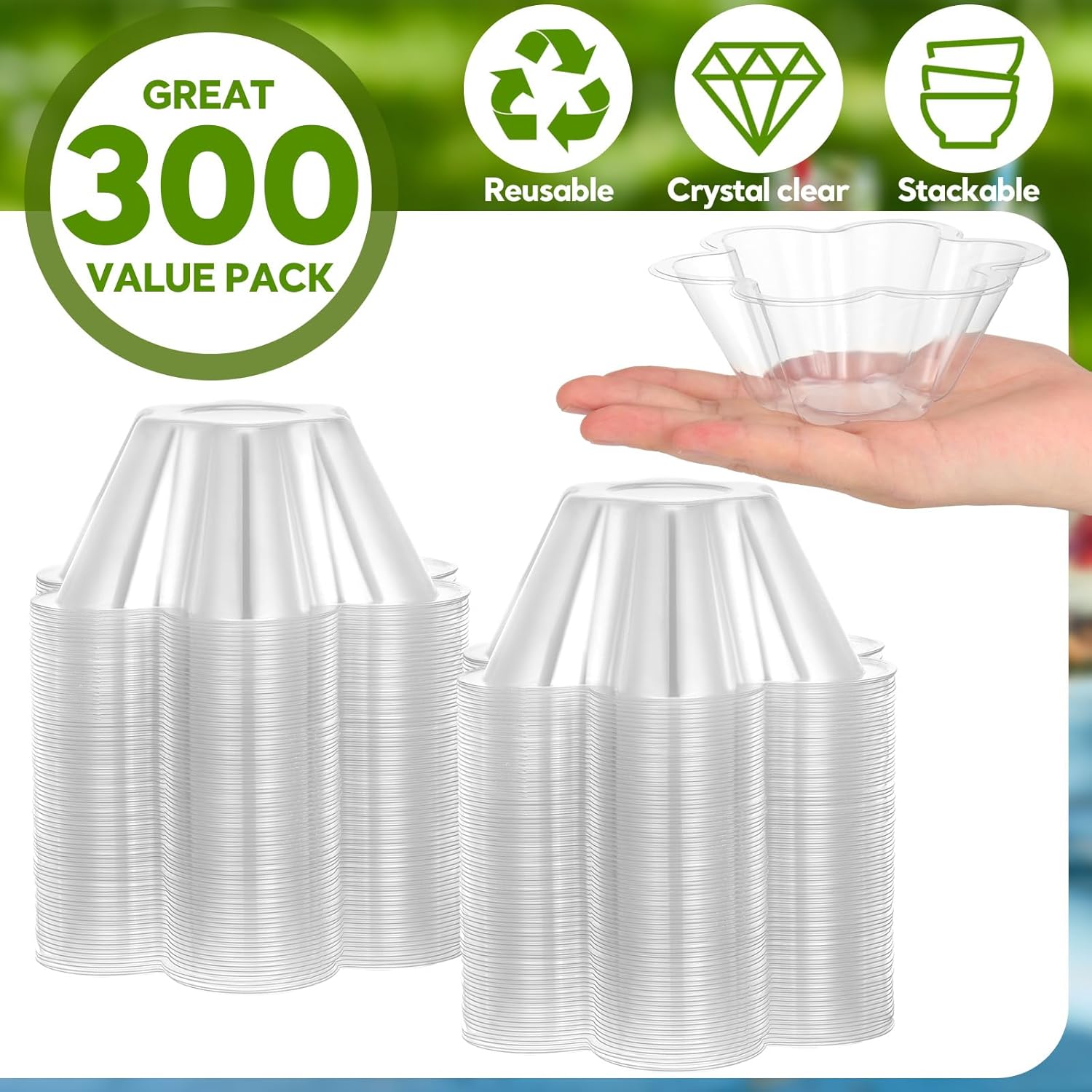 Sratte 300 cuencos de plástico para helado, taza de helado desechable en forma de flor, taza de helado transparente de 8.5 onzas, recipientes de