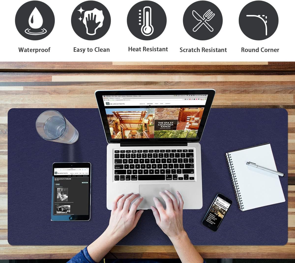 ProValley Alfombrilla antideslizante de piel de PVC impermeable para escritorio, protector para mesa de escritorio en la parte superior de los