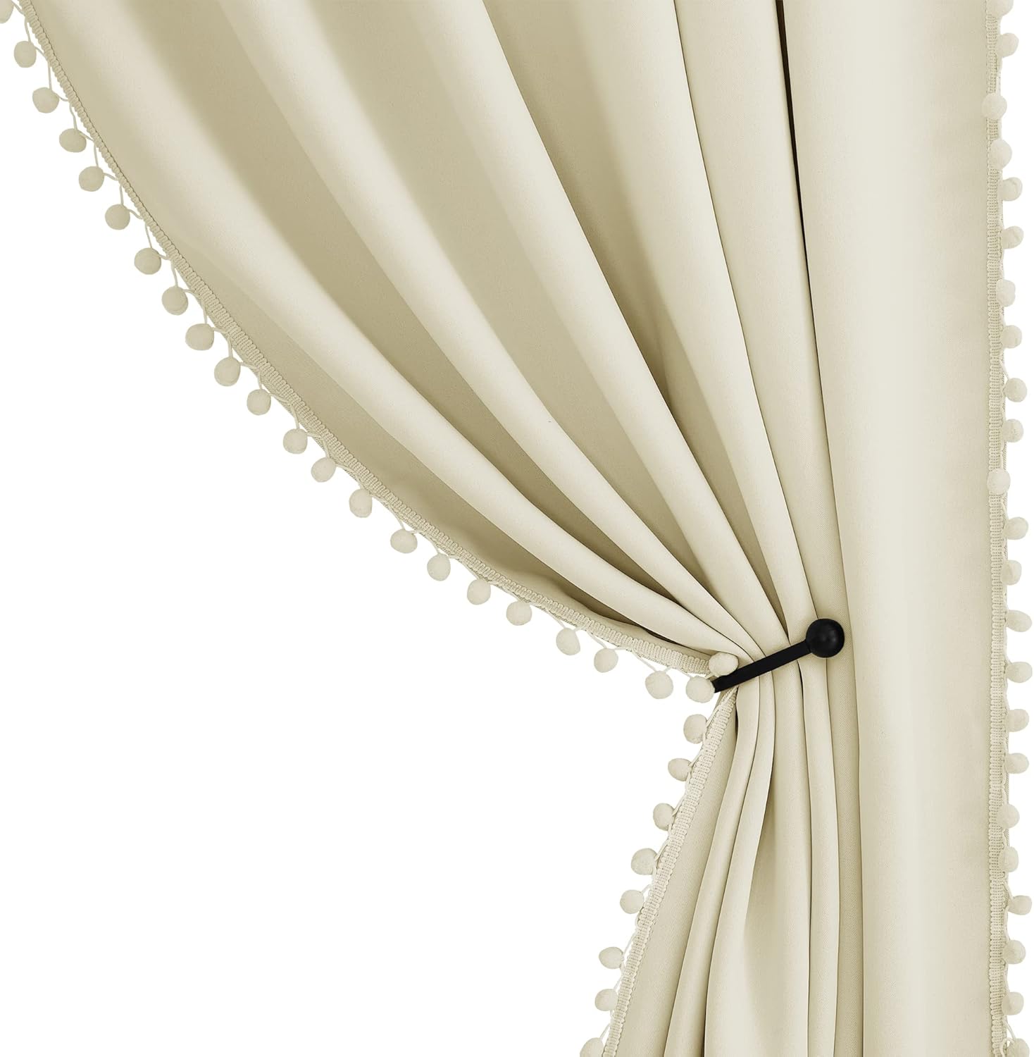 StangH Cortinas opacas color beige natural para puerta corrediza, cortinas de ventana con pompones, resistentes al frío, paneles con aislamiento