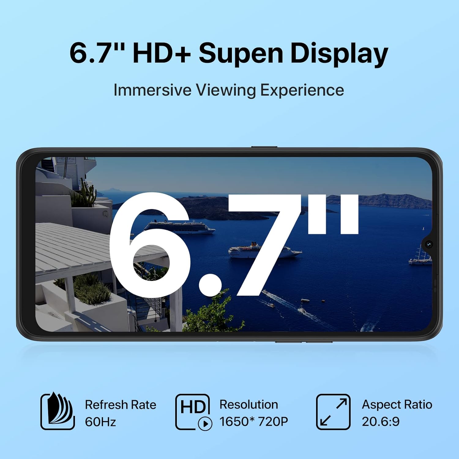 UMIDIGI Teléfono celular Power 7, 4 GB+128 GB 6150 mAh batería desbloqueada con pantalla completa de 6.7 pulgadas + teléfono inteligente Android con
