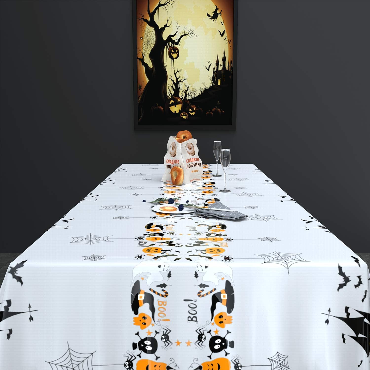 Fibevon Decoraciones de Halloween, 3 paquetes de manteles rectangulares de Halloween, mantel desechable de plástico de alta calidad para