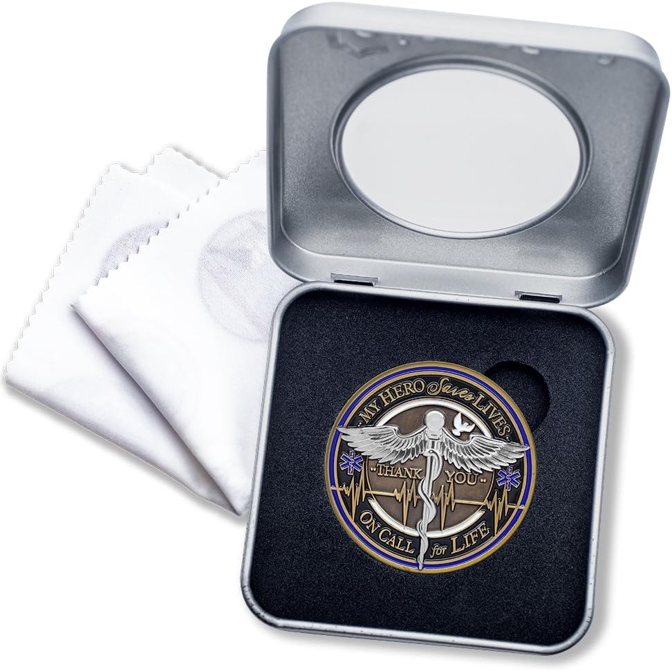 & Emblem – Moneda de desafío del equipo médico EMT  EMS  Honrando a los profesionales médicos heroicos  Equipo médico – con caja de exhibición de