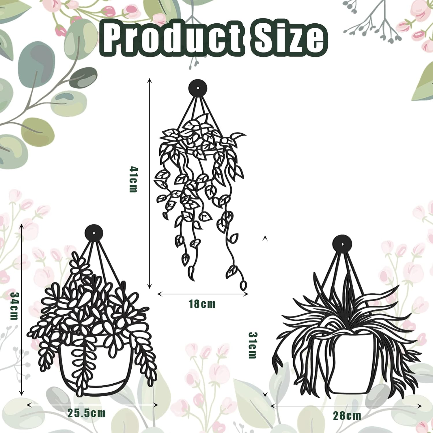 Zhengmy Florero de metal para pared, 3 piezas, decoración moderna de pared, decoración de pared negra, decoración de flores de metal para colgar en