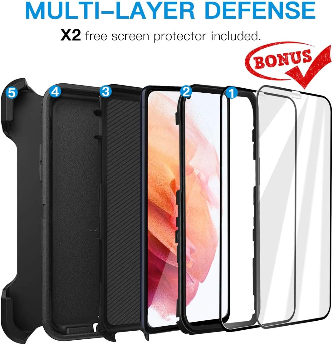 AICase Funda con clip para cinturón para Galaxy S21 Ultra con protector de pantalla, resistente protección contra caídas, cuerpo completo, a prueba