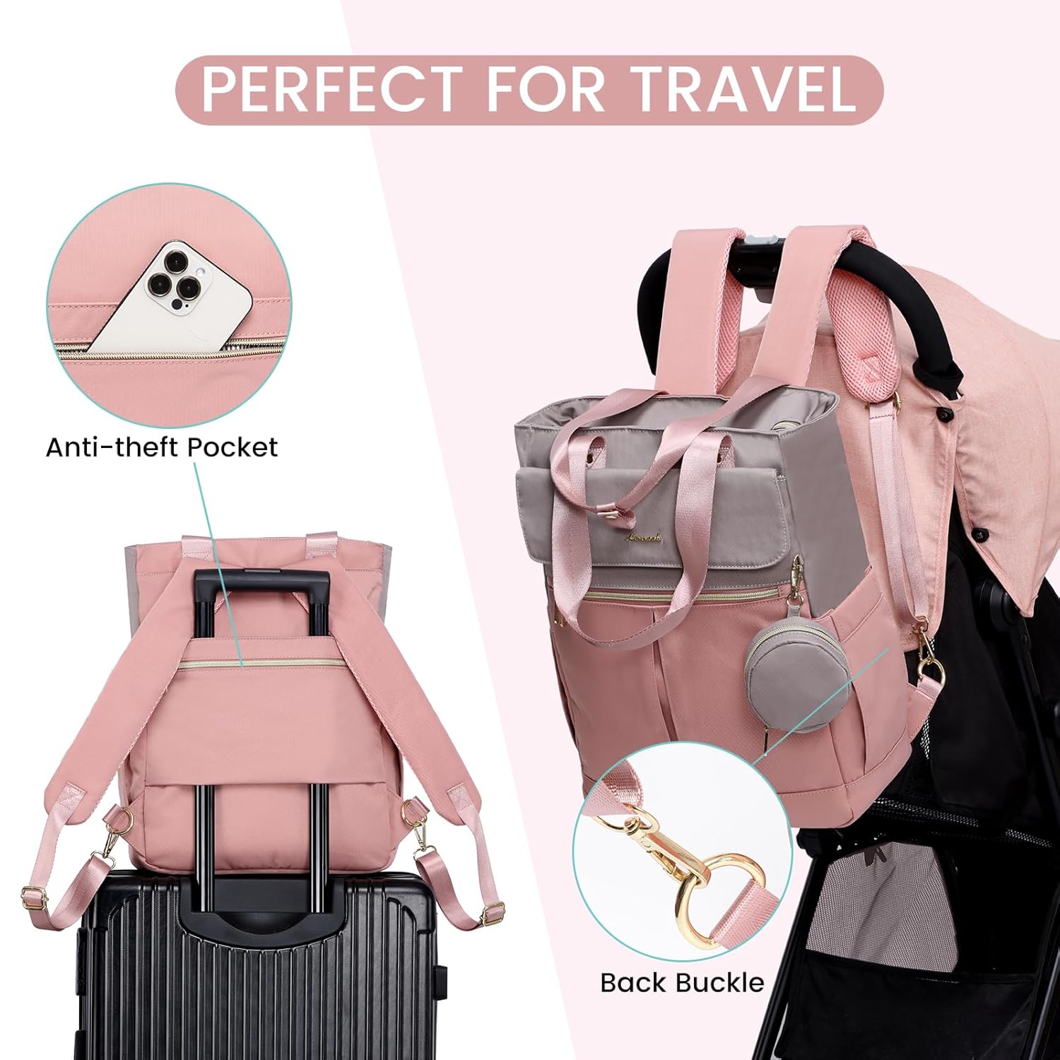LOVEVOOK Mochila para pañales, bolsa de pañales con bolsillos aislados, bolsa de bebé para niñas y niños con cambiador, bolsa de pañales grande para