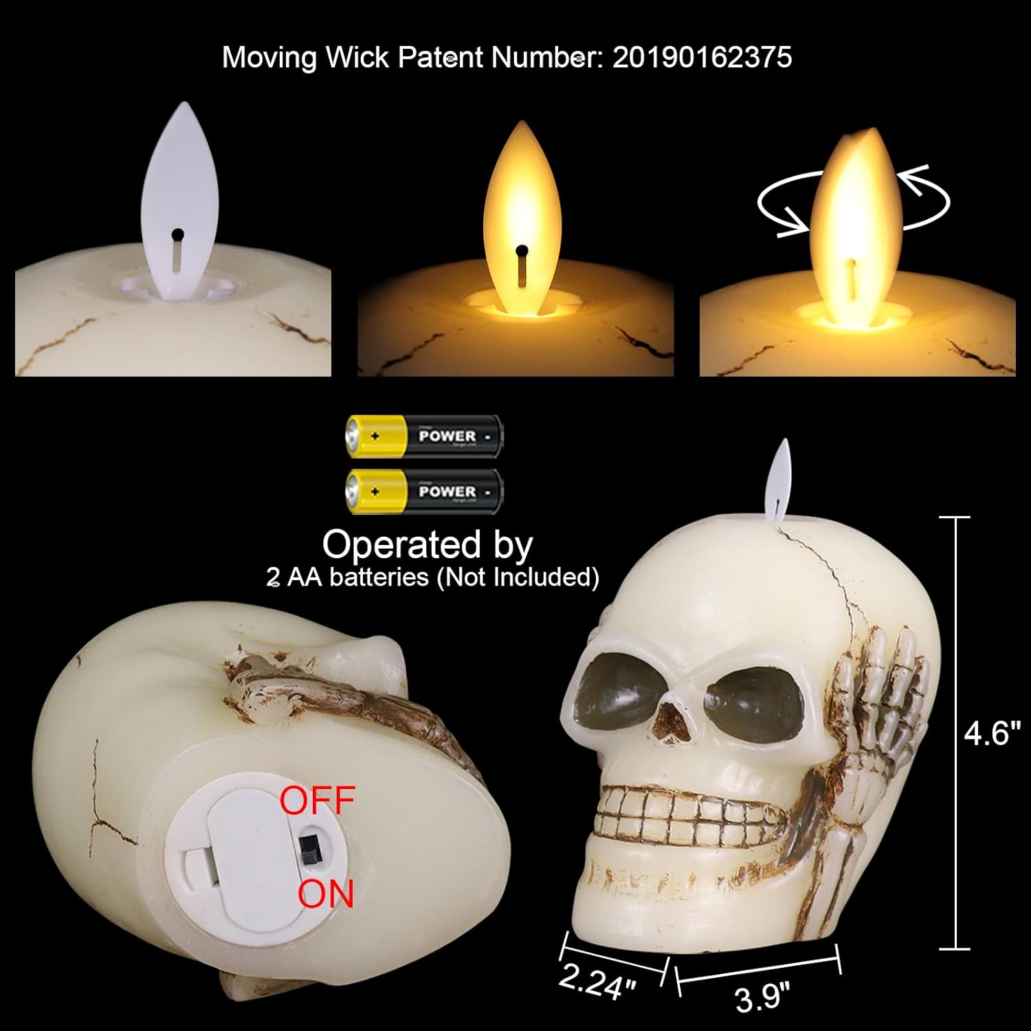 Wondise Velas parpadeantes sin llama de Halloween con control remoto y temporizador, juego de 3 velas LED de cera real que funcionan con pilas con