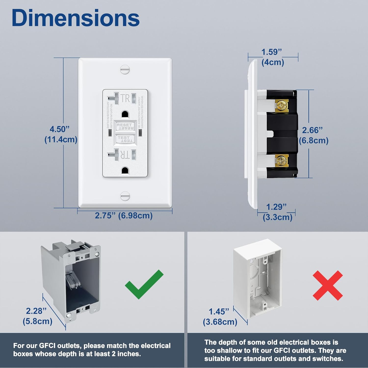ELECTECK Paquete de 20 salidas GFCI de 20 amperios, resistentes a manipulaciones, receptáculos GFI de autoprueba con indicador LED, interruptor de
