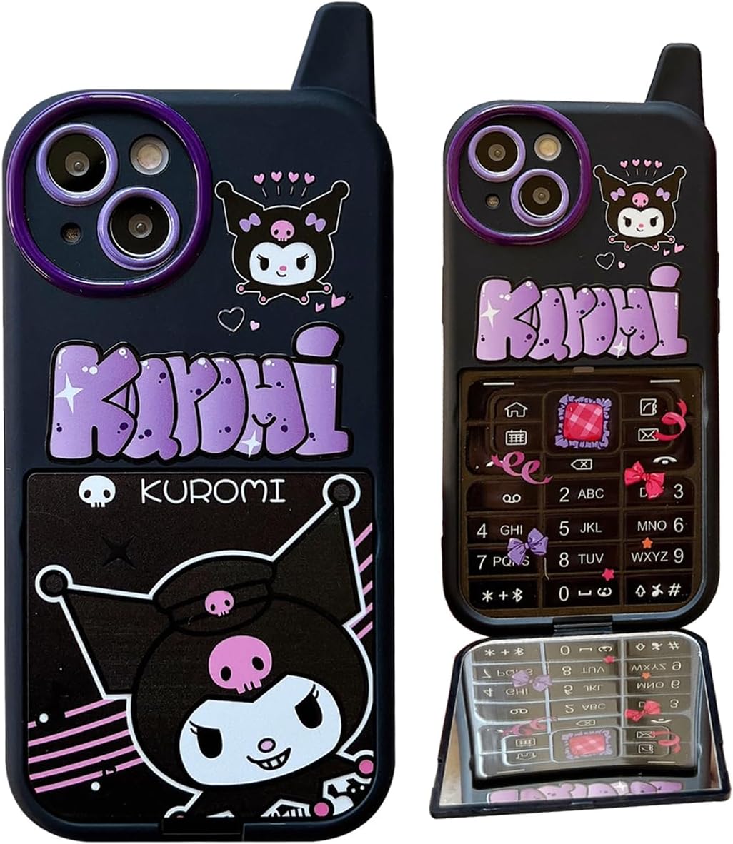 NATEROSO Funda de dibujos animados para iPhone 14 de 6.1 pulgadas, funda retro Kawaii linda con espejo de maquillaje, suave a prueba de golpes,