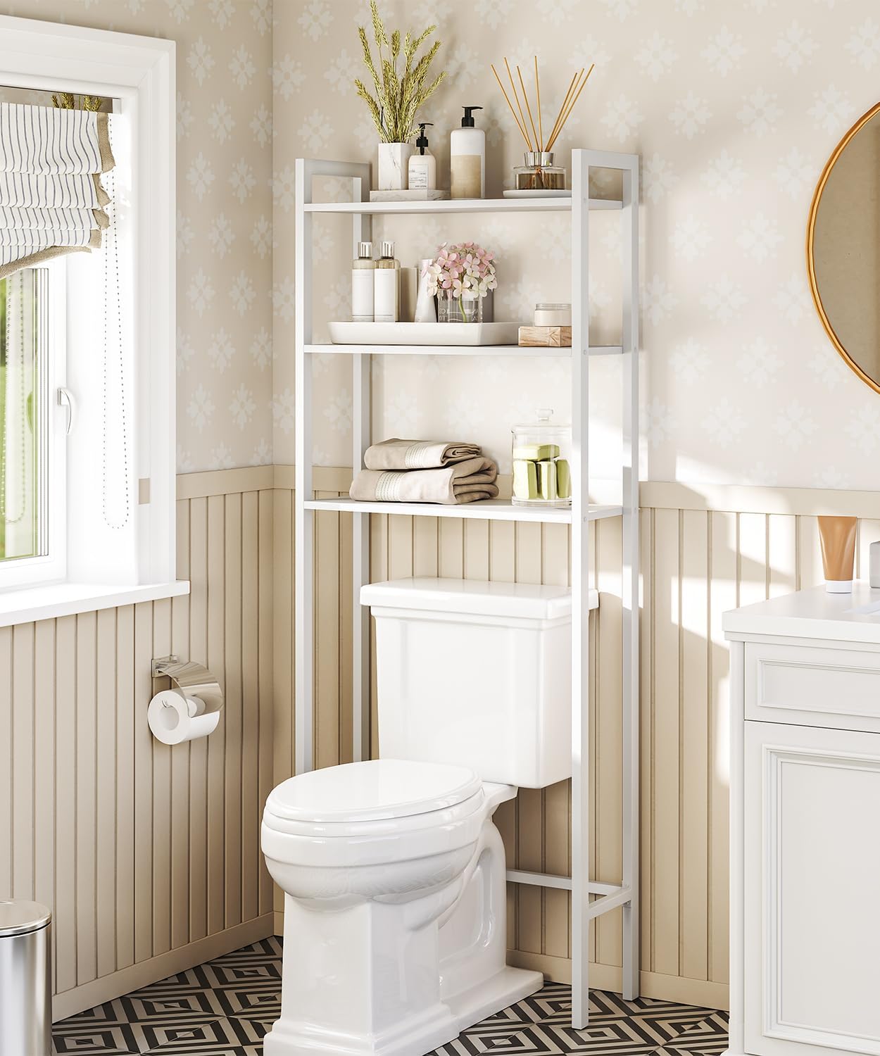 HOOBRO Almacenamiento sobre el inodoro, organizador de baño moderno de 3 niveles, ahorro de espacio de baño con estantes multifuncionales, estante